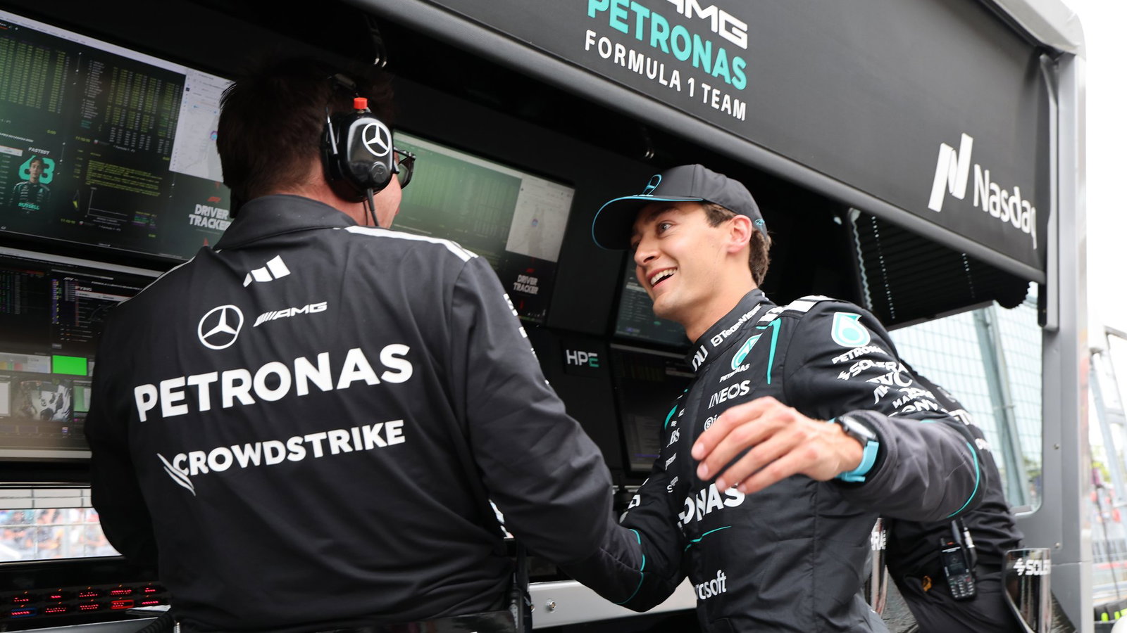 Russell celebrates pole in Canada