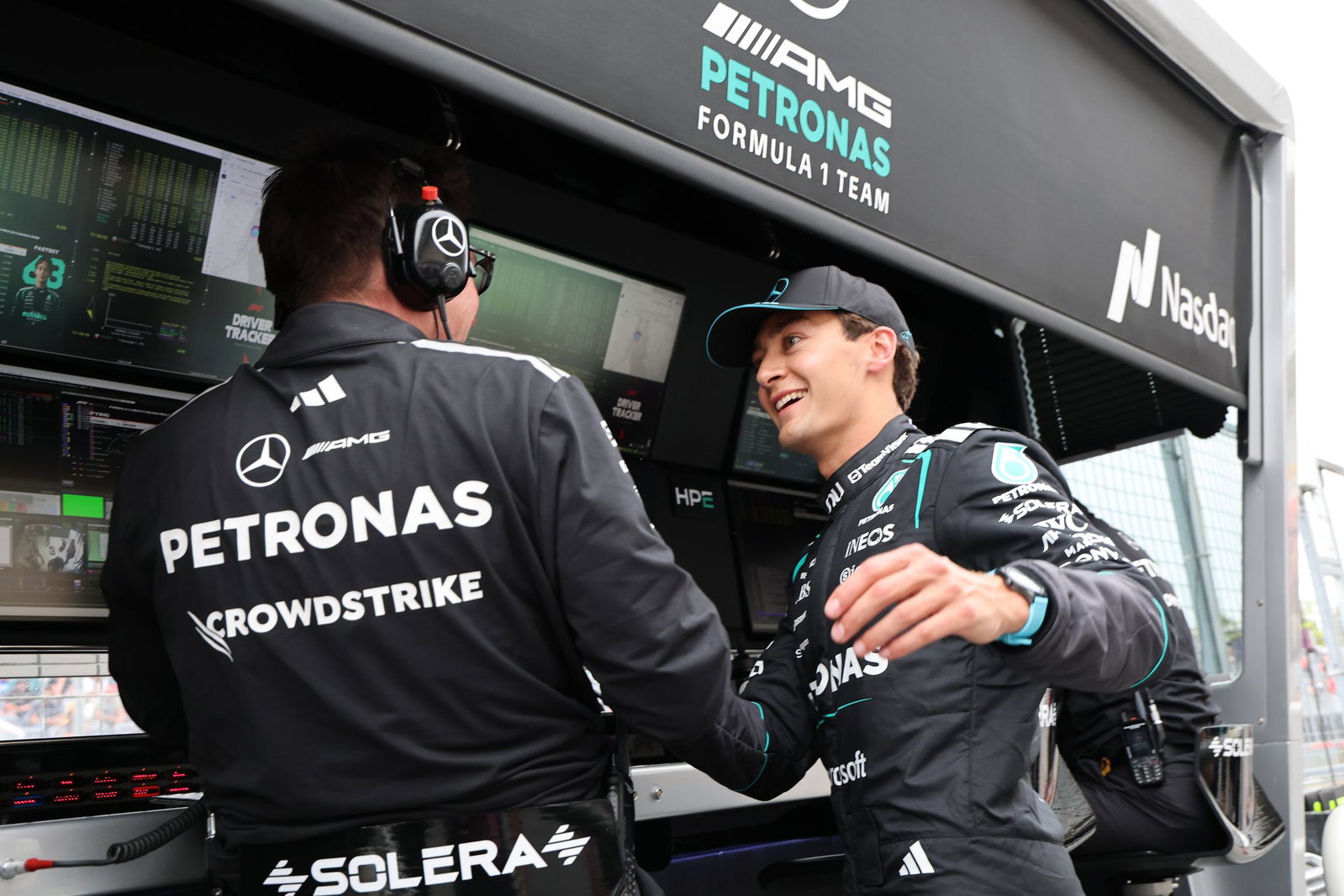 Russell celebrates pole in Canada
