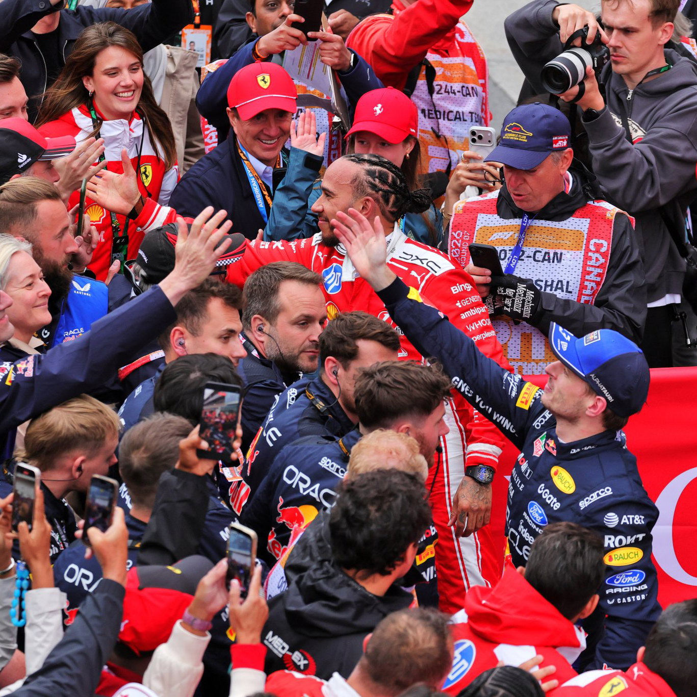 Hamilton and Verstappen celebrate in Canada