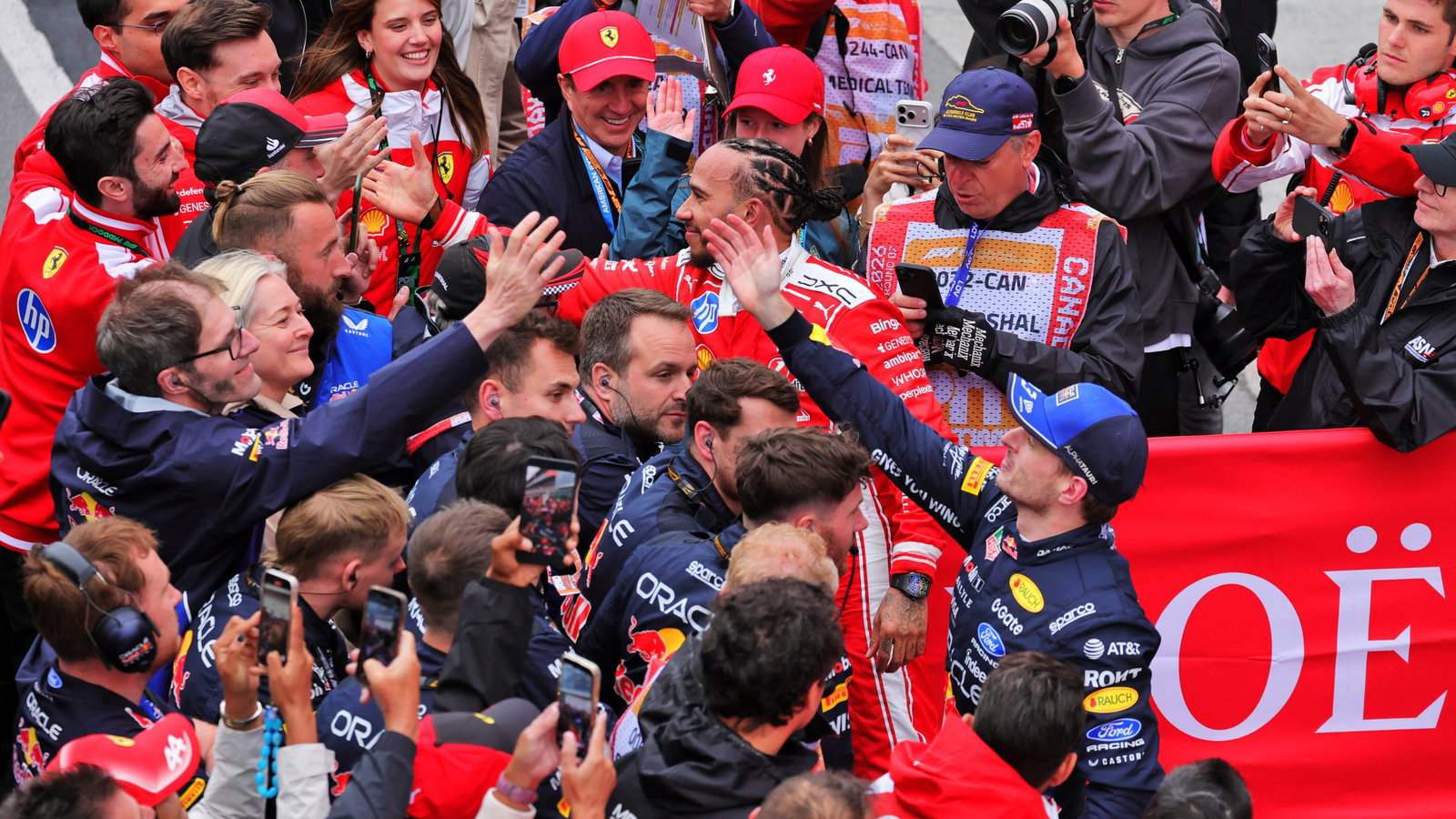Hamilton and Verstappen celebrate in Canada