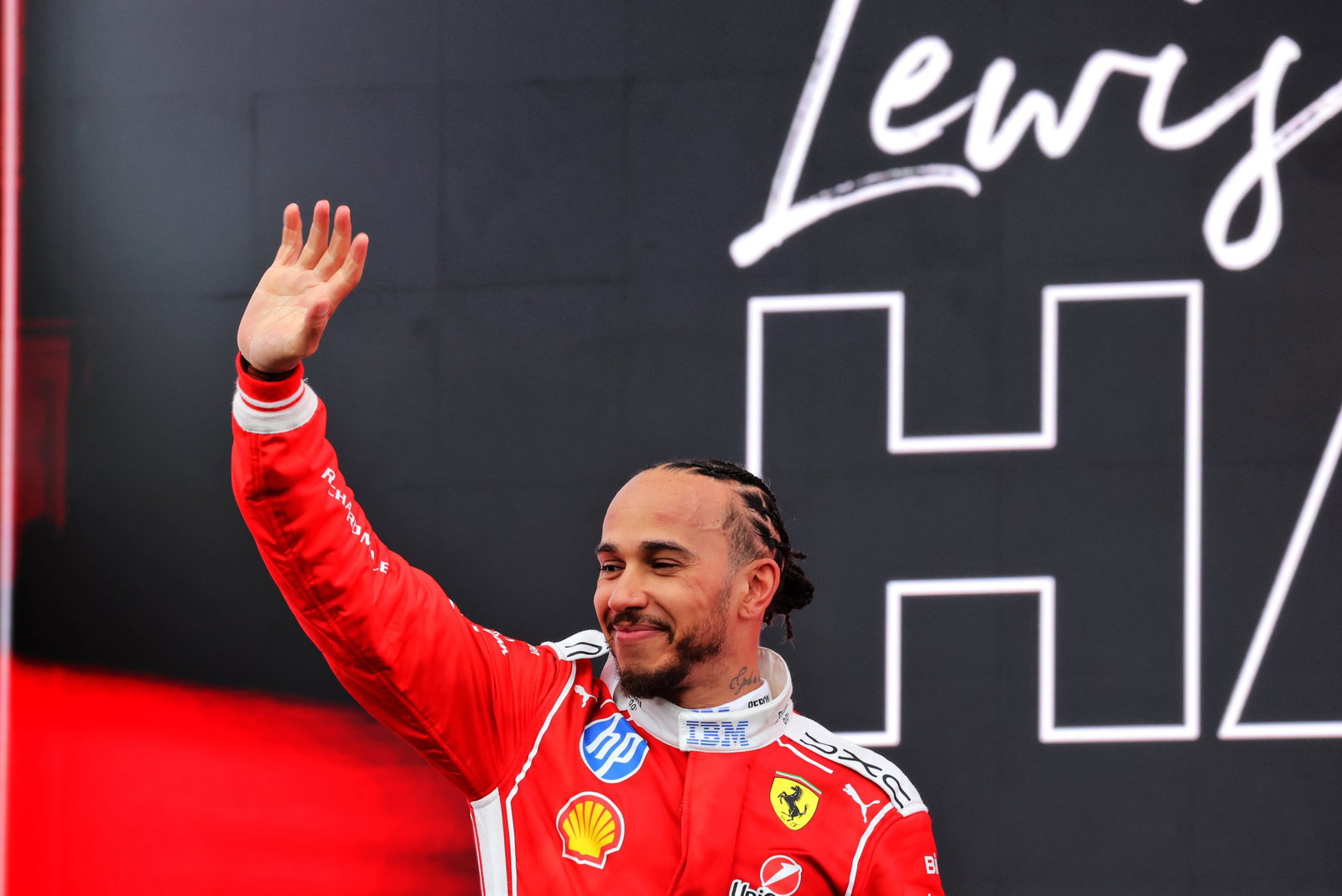 Hamilton celebrates his best result as a Ferrari driver