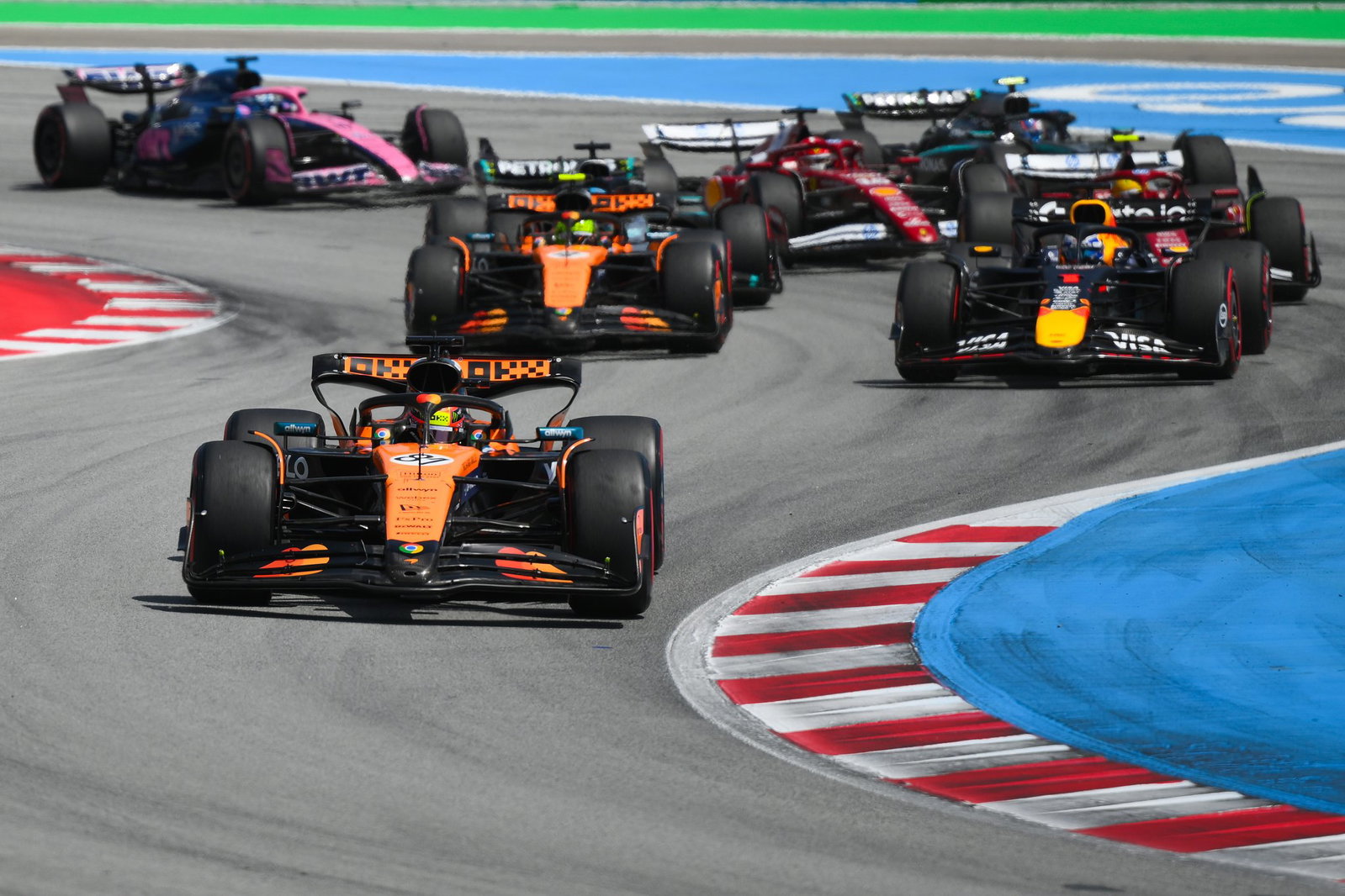 Piastri leads the field at the start of the 2025 Spanish Grand Prix