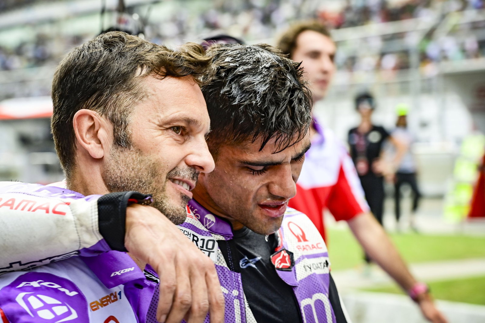 Jorge Martin with Gino Borsoi after 2023 MotoGP Indian Grand Prix. Credit: Gold and Goose.