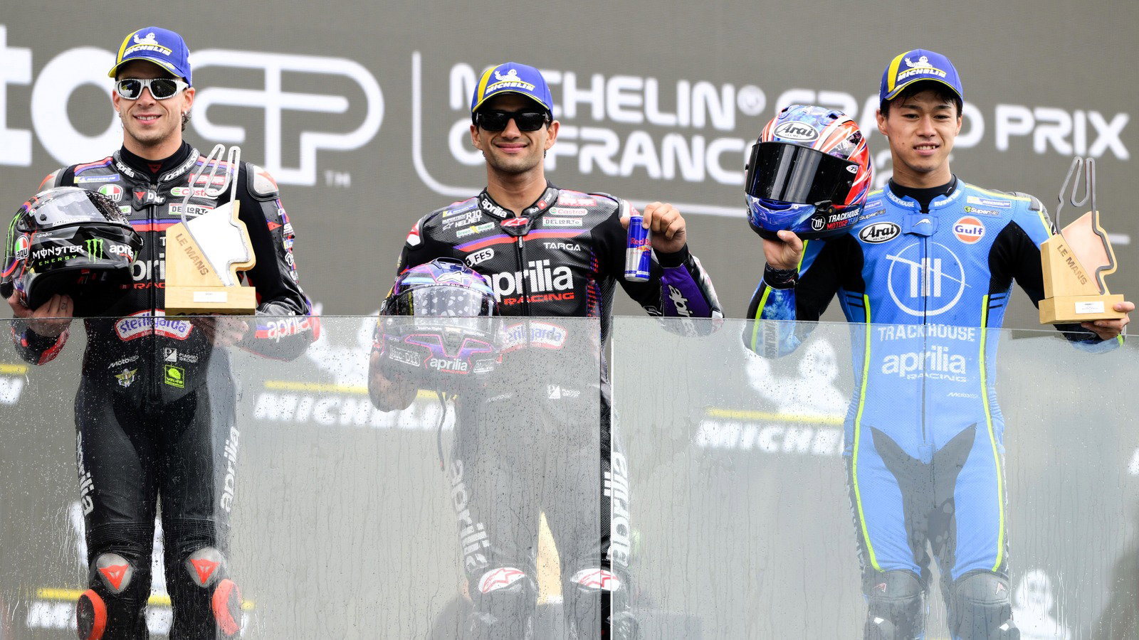 Martin, Bezzecchi and Ogura form an history all-Aprilia top three at Le Mans, but two of them will be Yamaha riders in 2027.