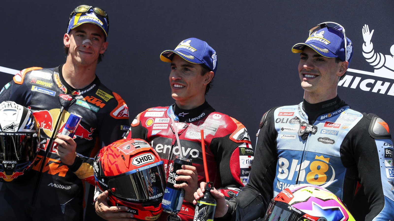 Hungarian MotoGP qualifying: Marc Marquez, Pedro Acosta, Fermin Aldeguer.