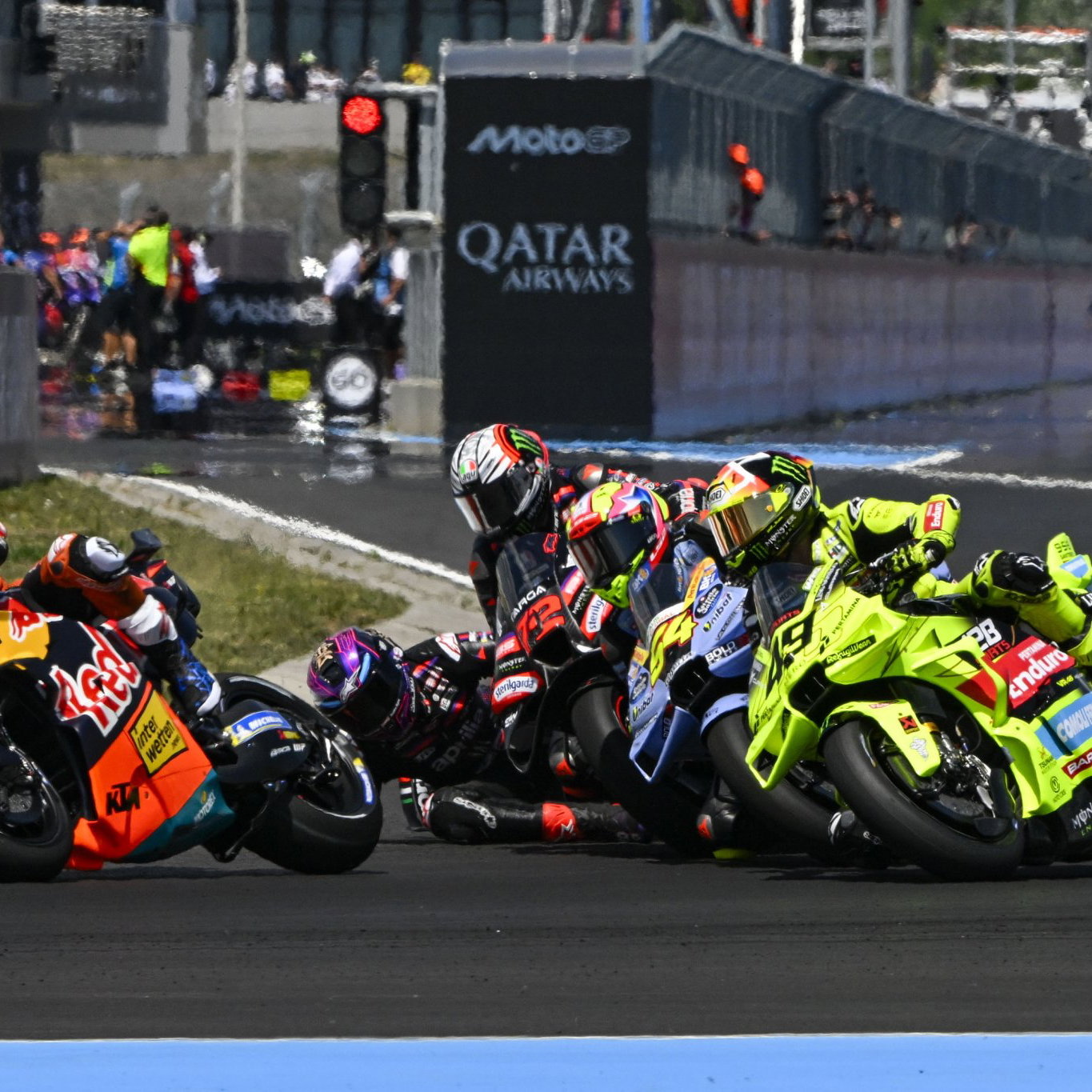 Turn 1 crash at the 2026 Hungary MotoGP