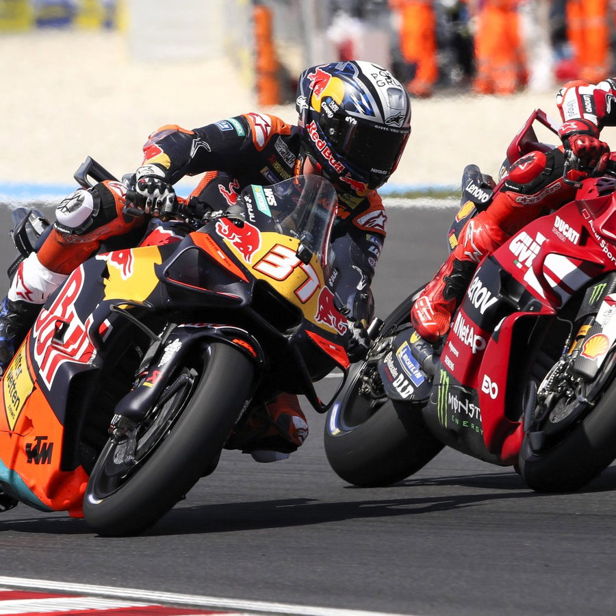 Pedro Acosta battles Marc Marquez for victory, 2026 Hungarian MotoGP. 