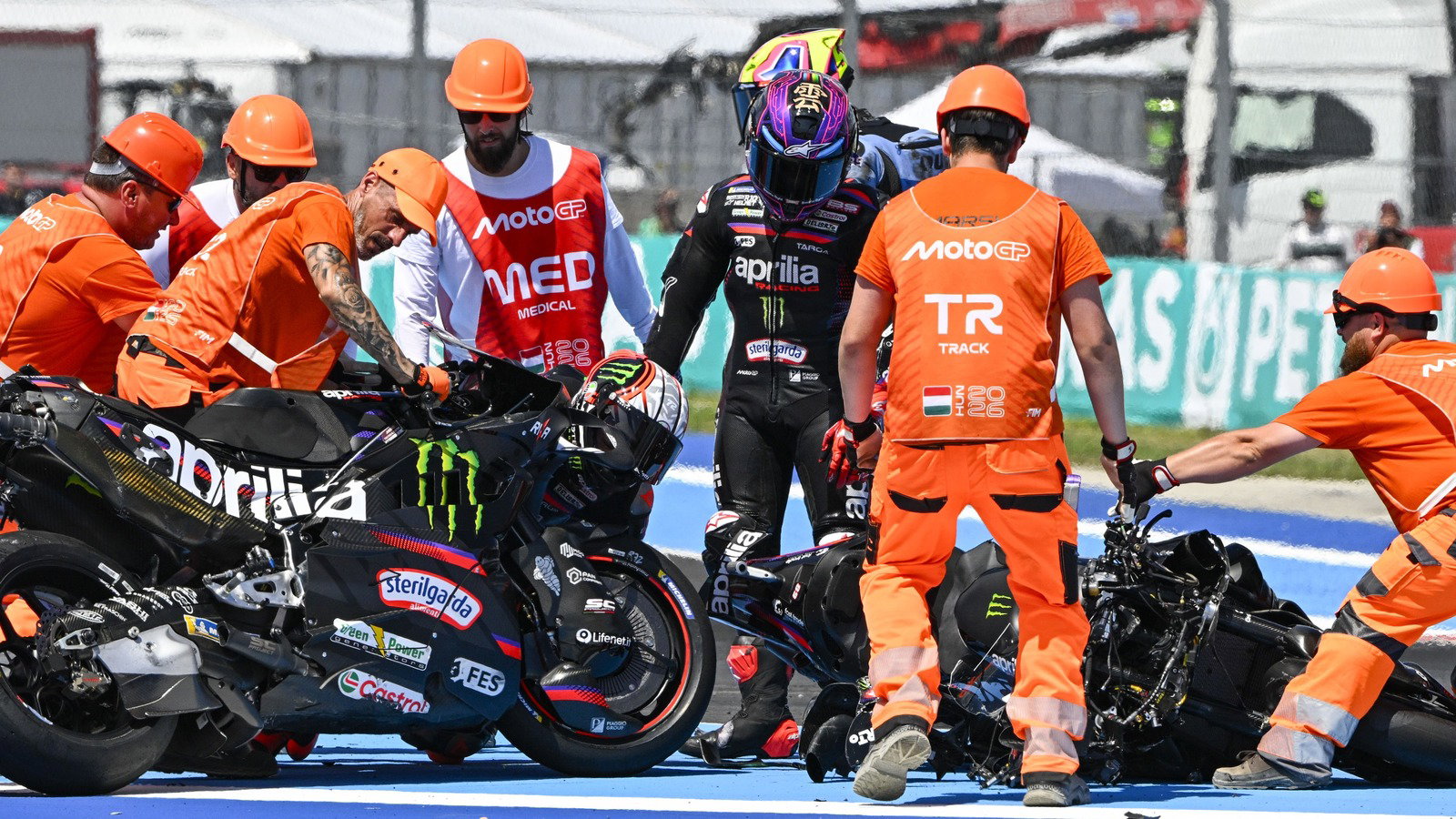 Jorge Martin, Turn 1 accident, 2026 Hungarian MotoGP. 