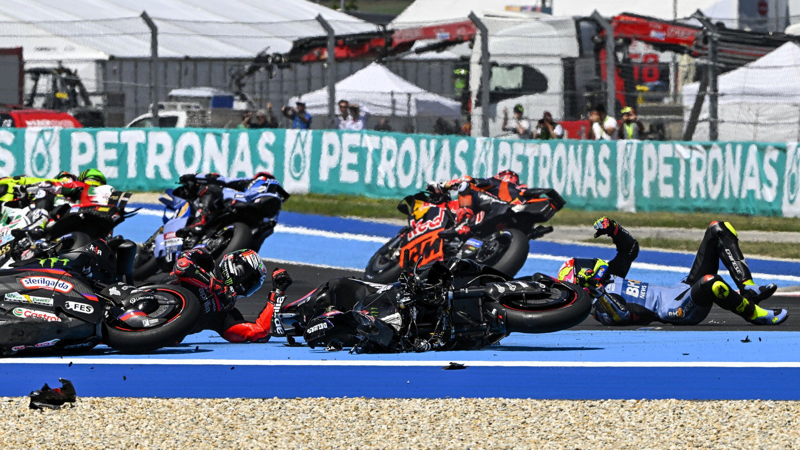 2026 Hungarian MotoGP, aftermath of turn 1 incident. 