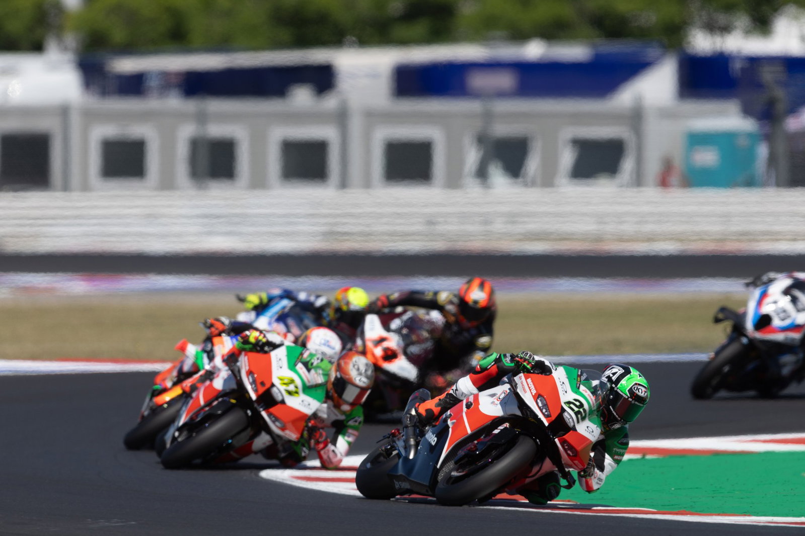 Alex Lowes leads Axel Bassani, 2026 Emilia-Romagna WorldSBK. Credit: Gold and Goose.