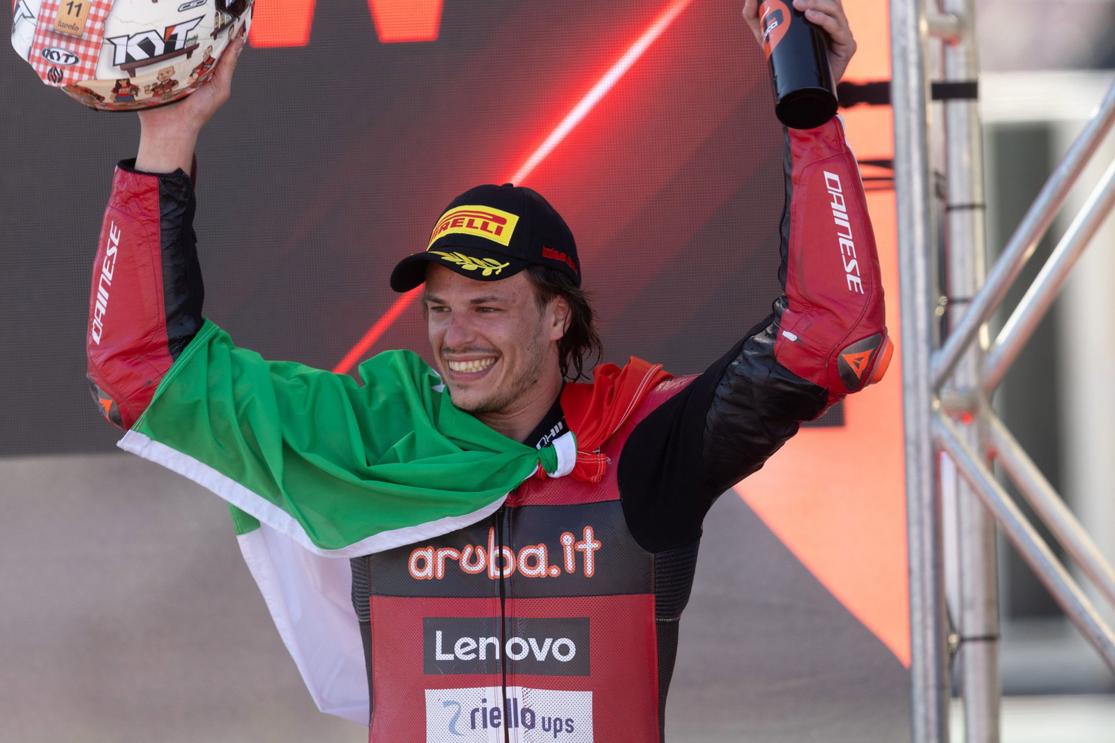 Nicolo Bulega, 2026 Emilia-Romagna WorldSBK, podium. Credit: Gold and Goose.
