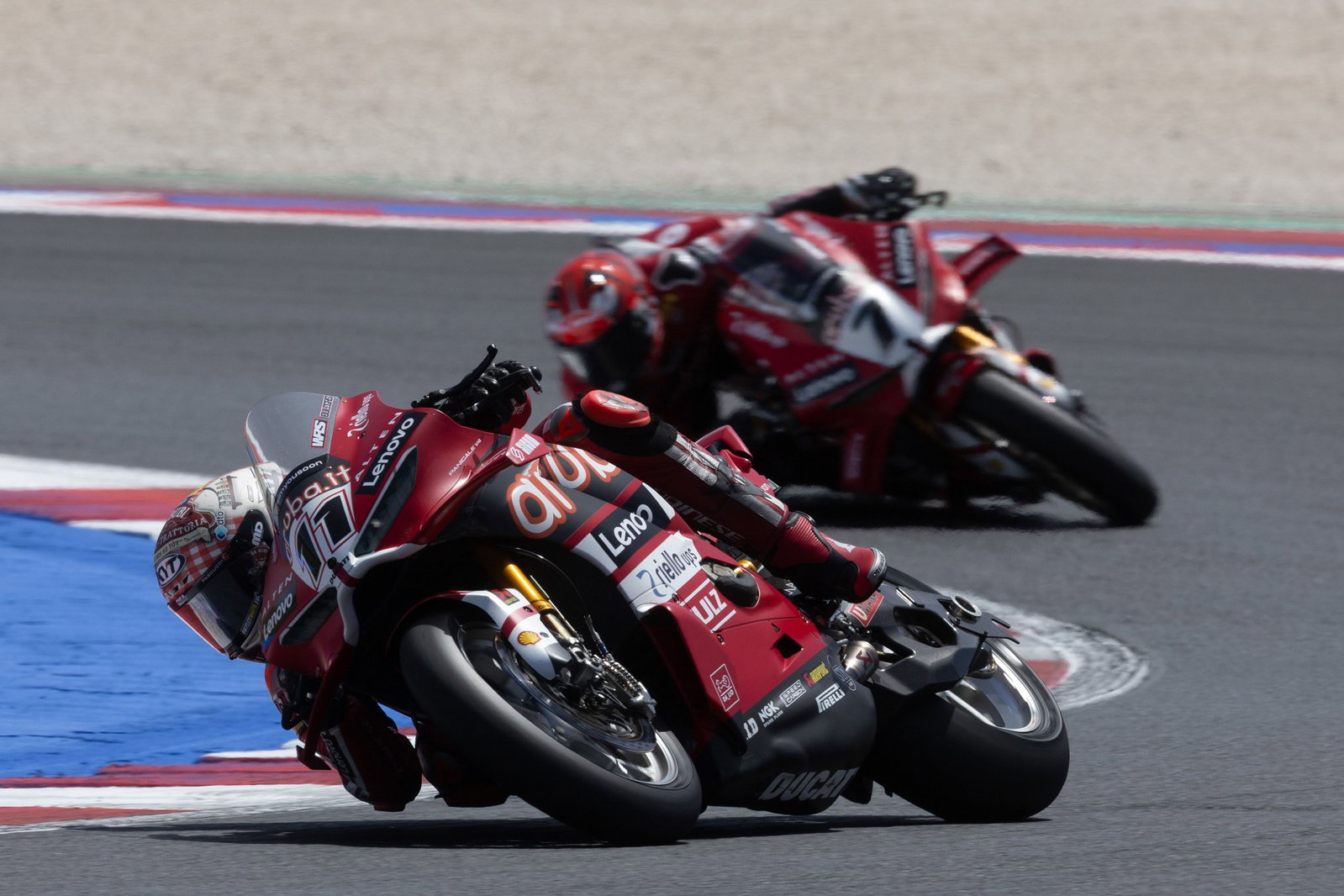 Nicolo Bulega leads Iker Lecuona, 2026 Emilia-Romagna WorldSBK. Credit: Gold and Goose.