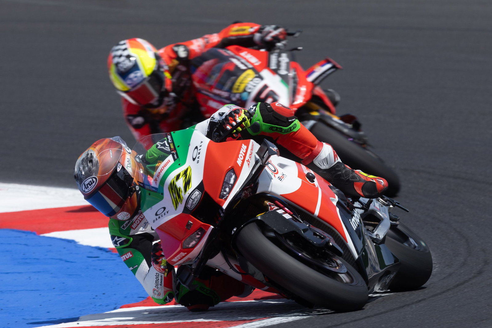 Axel Bassani leads Yari Montella, 2026 Emilia-Romagna WorldSBK. Credit: Gold and Goose.