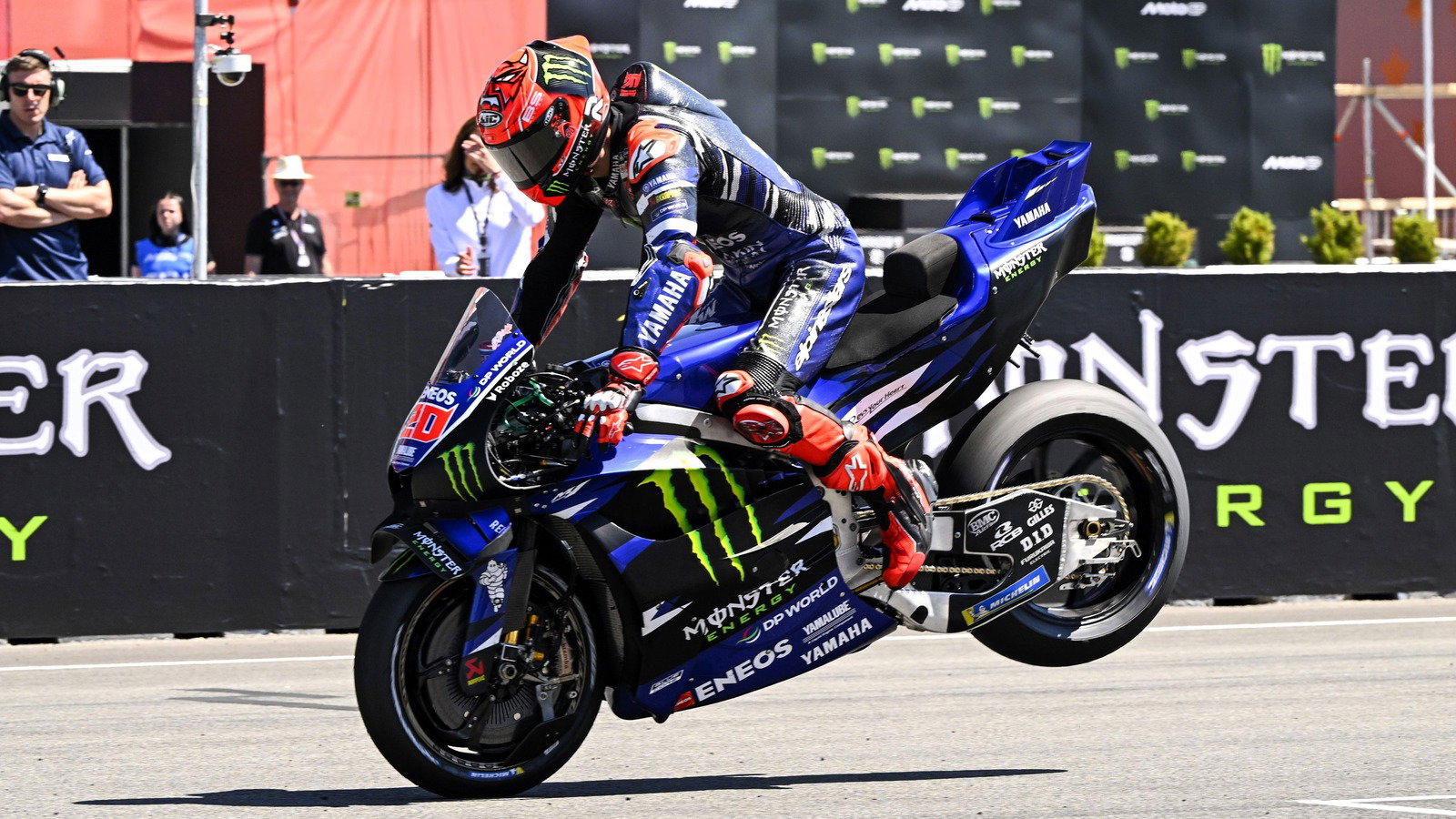 Fabio Quartararo sets his front holeshot device. 