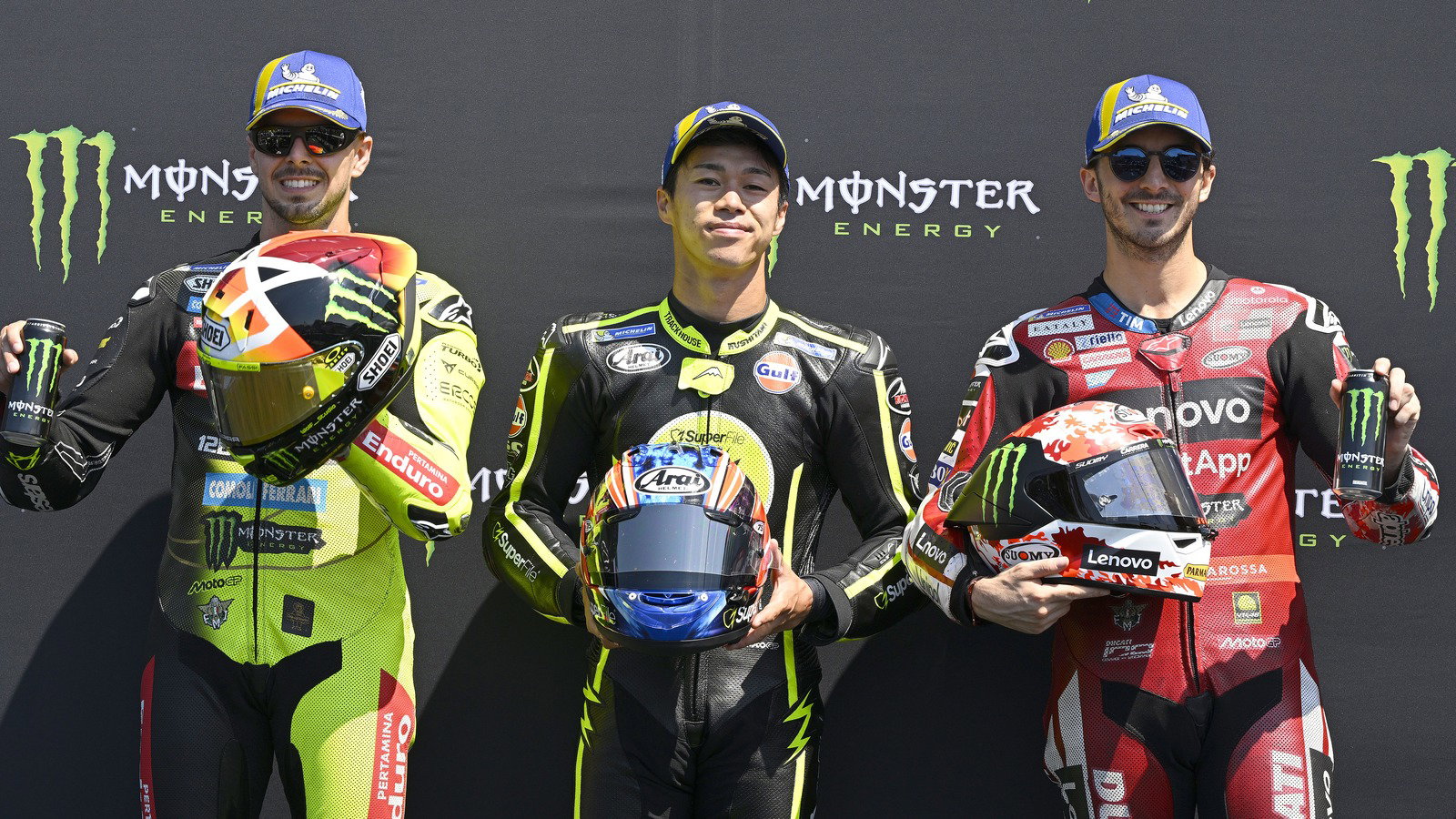 Ogura, di Giannantonio, Bagnaia, qualifying, 2026 Brno MotoGP.