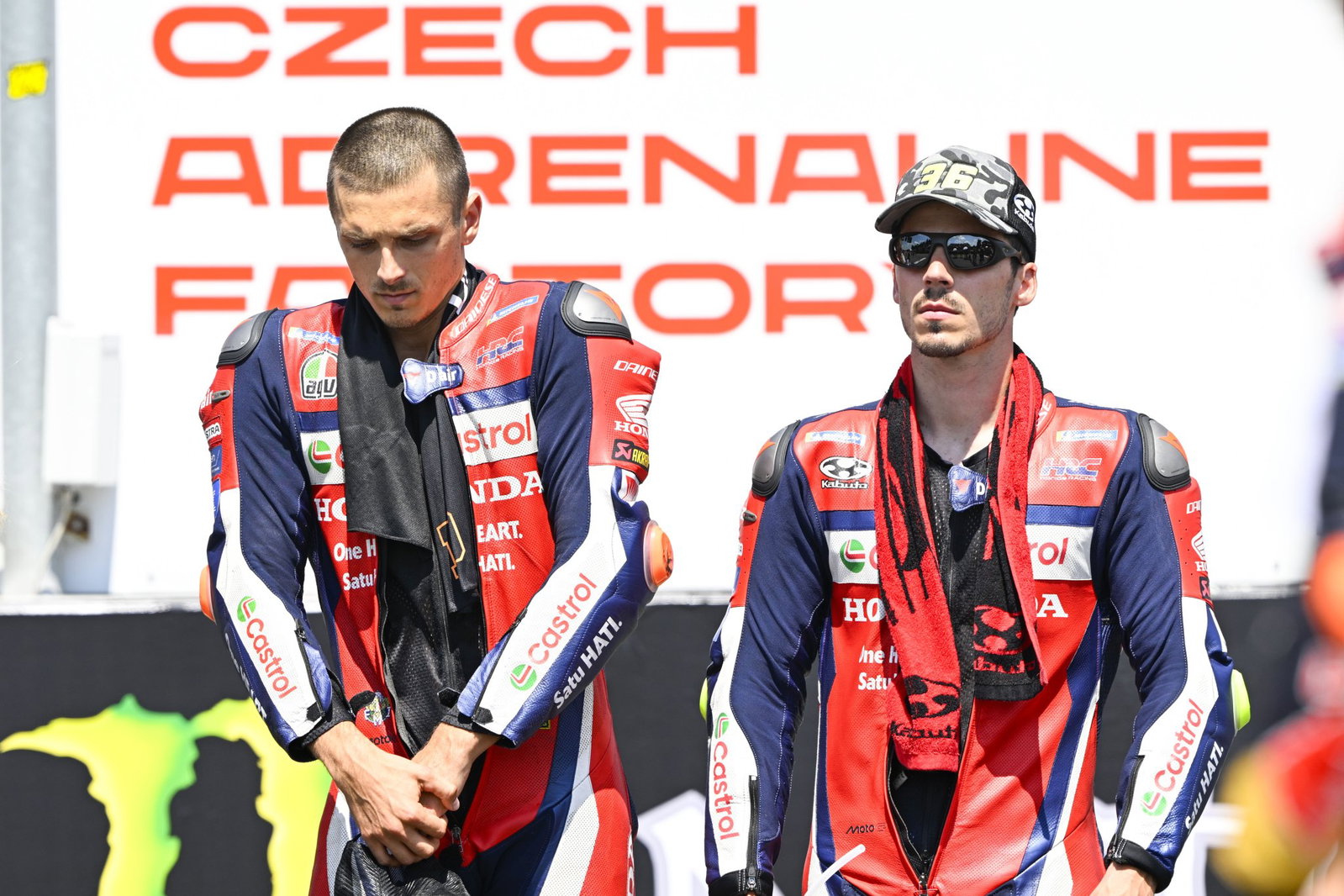 Luca Marini and Joan Mir, 2026 MotoGP Czech Grand Prix, pre-race ceremony. Credit: Gold and Goose.
