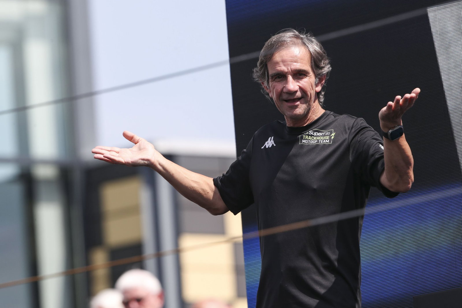 Davide Brivio, 2026 MotoGP Dutch Grand Prix, podium. Credit: Gold and Goose.