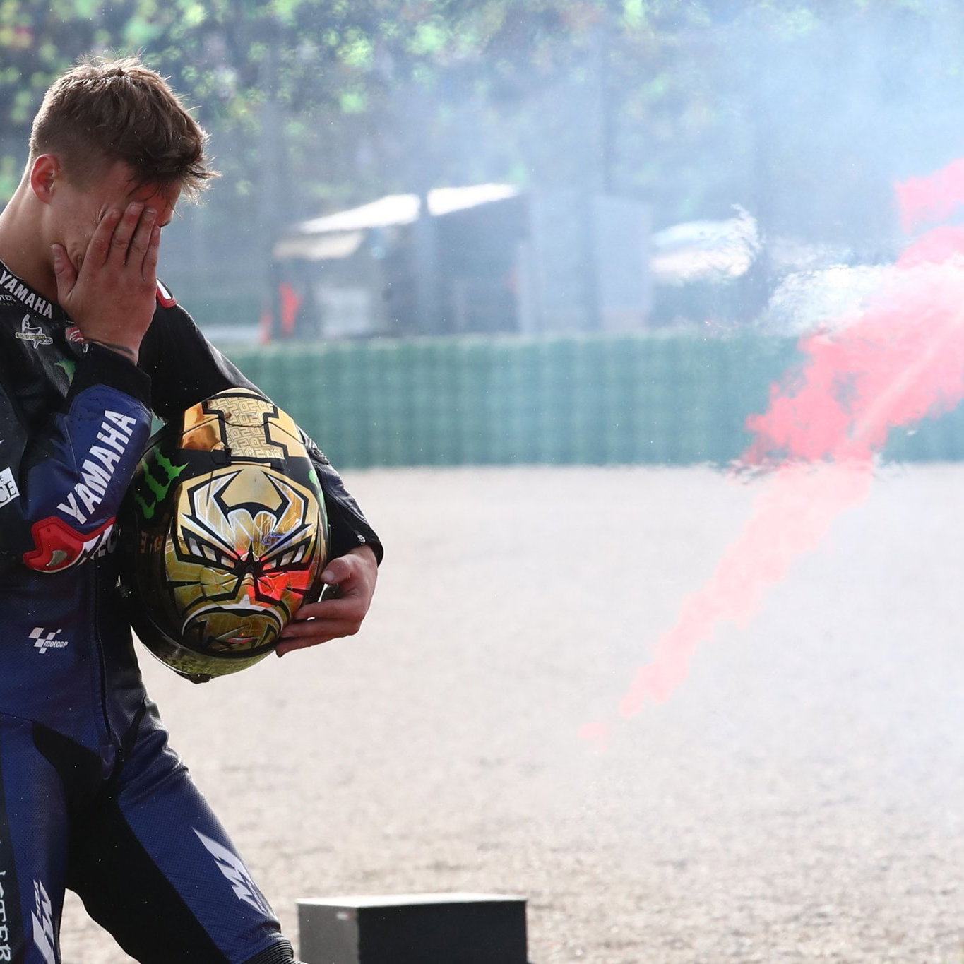 Fabio Quartararo celebrates the 2021 world title with Yamaha