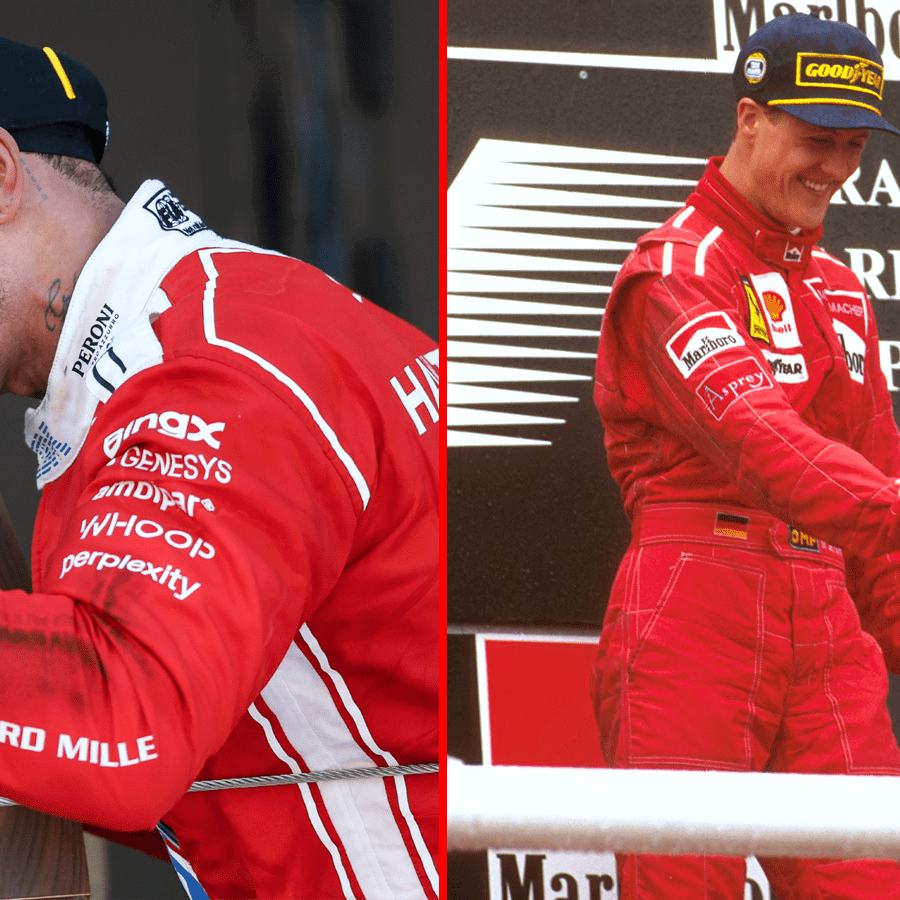 Hamilton mirrored Schumacher by taking his first Ferrari win in Barcelona