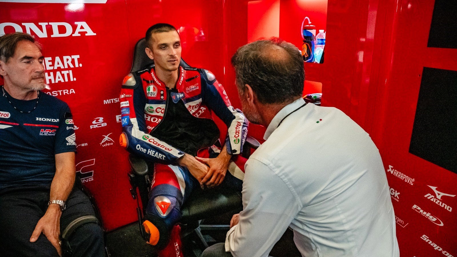 Luca Marini and Pirelli's Giorgio Barbier, Brno Test.