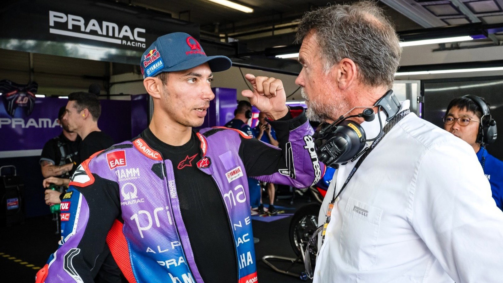 Toprak Razgatlioglu and Pirelli's Giorgio Barbier, Brno test.