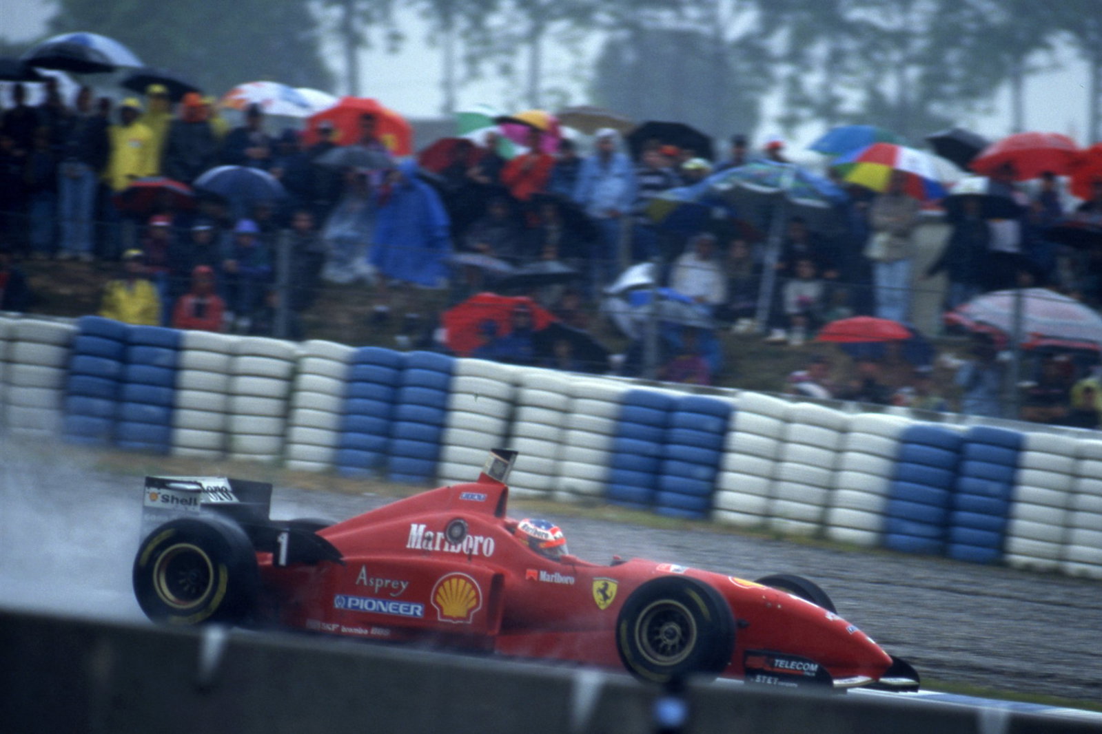 Schumacher sealed his first Ferrari win at a rain-soaked Barcelona