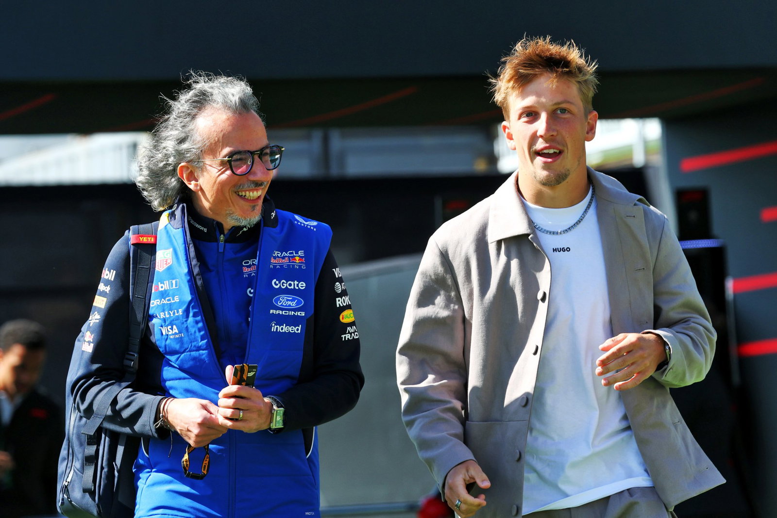 Mekies and Lawson arrive at the track