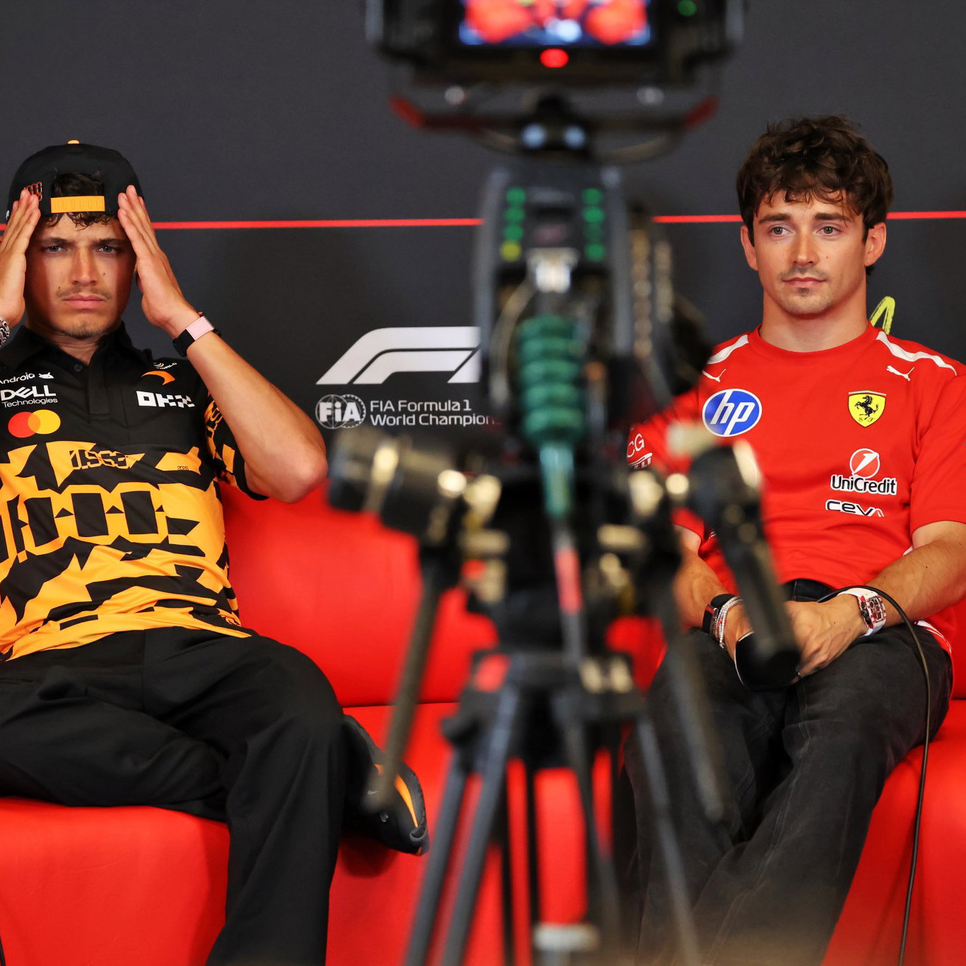 Norris and Leclerc were late to the Thursday press conference 