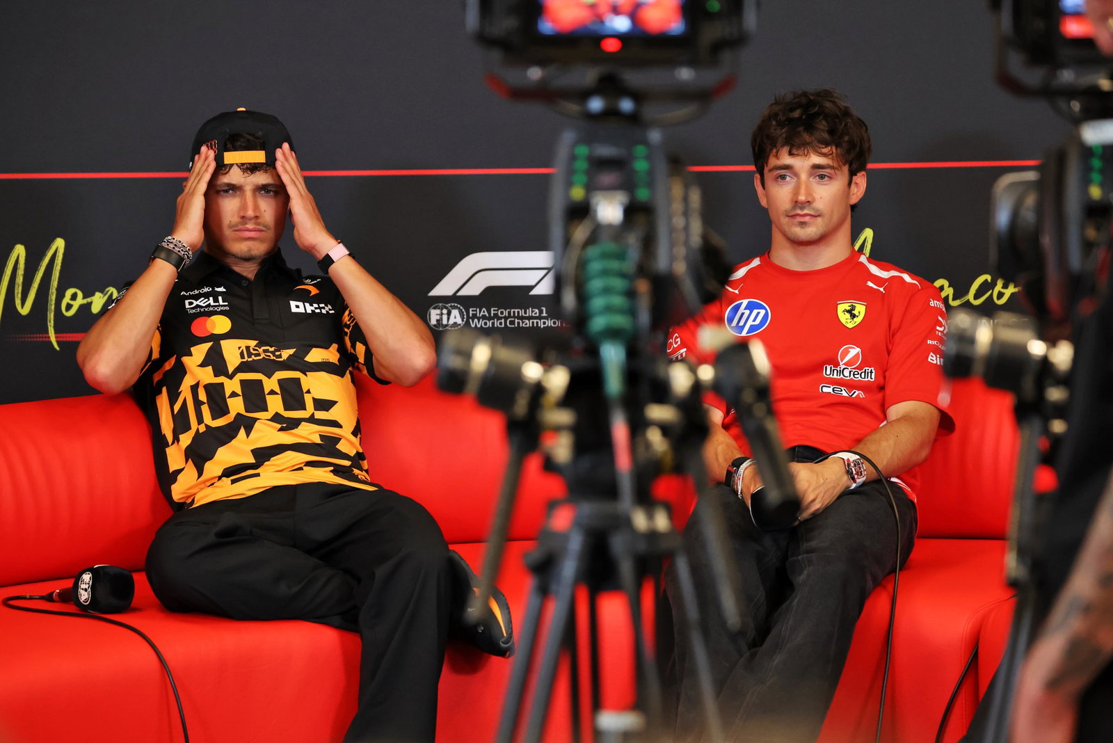 Norris and Leclerc were late to the Thursday press conference 