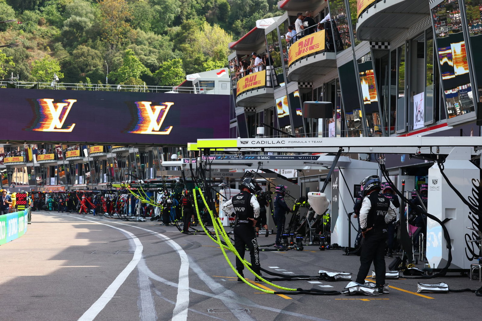Cadillac is situated at the very end of the pit lane