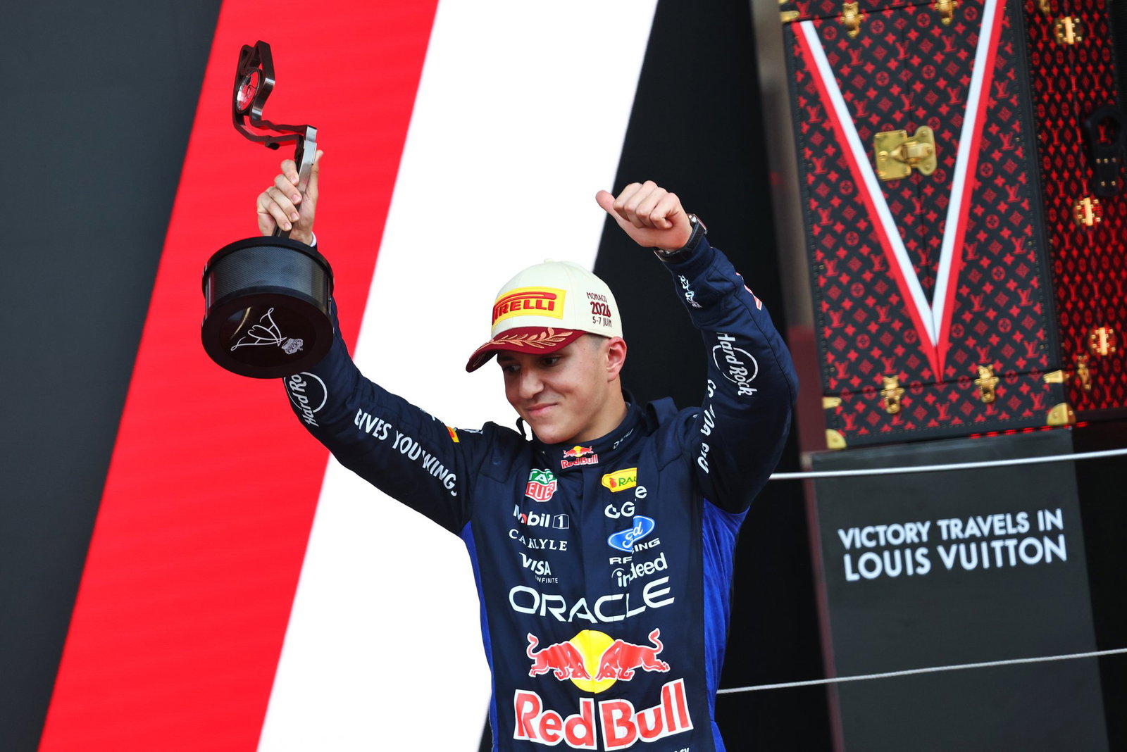 Hadjar picks up his trophy for third place