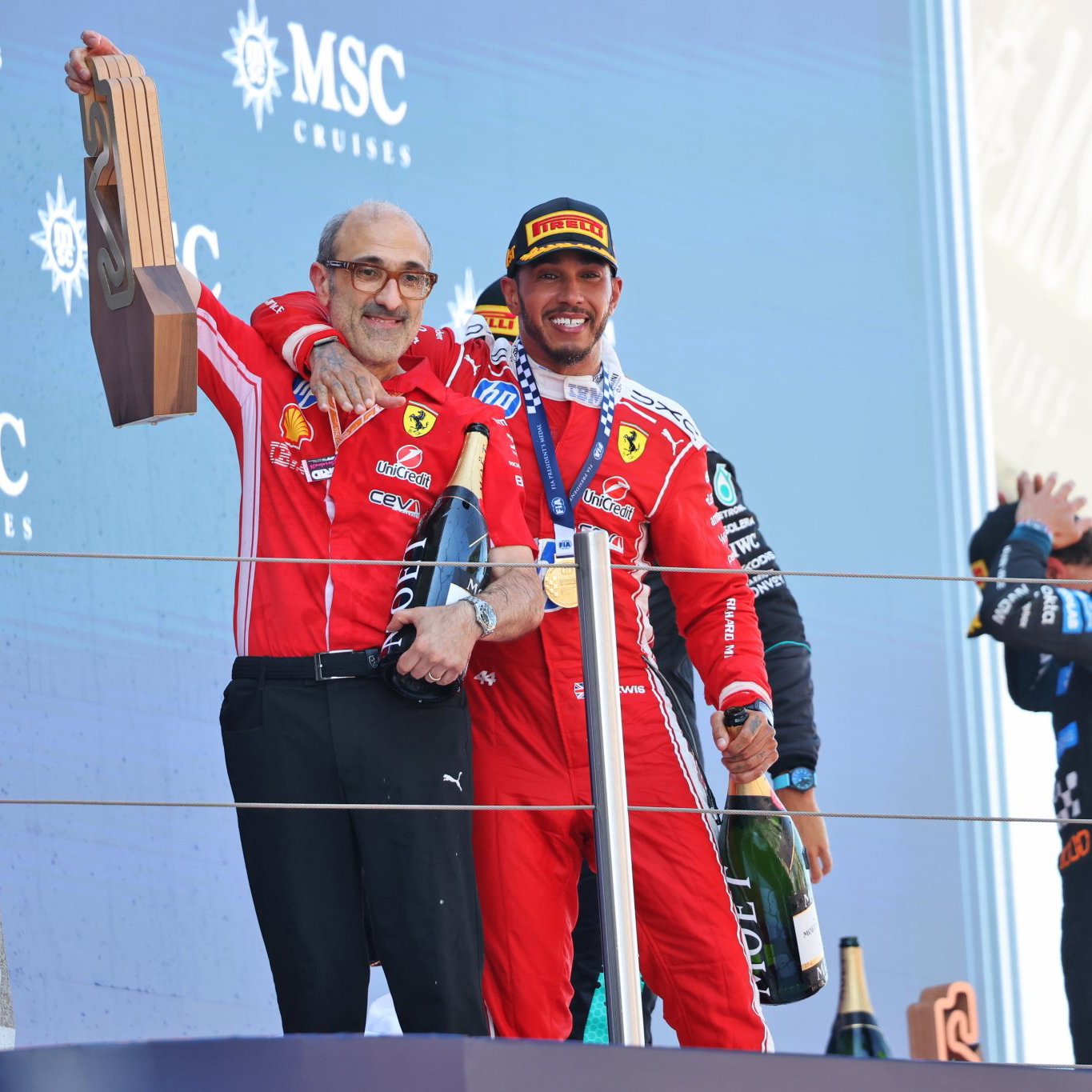 Santi and Hamilton celebrate their first win together
