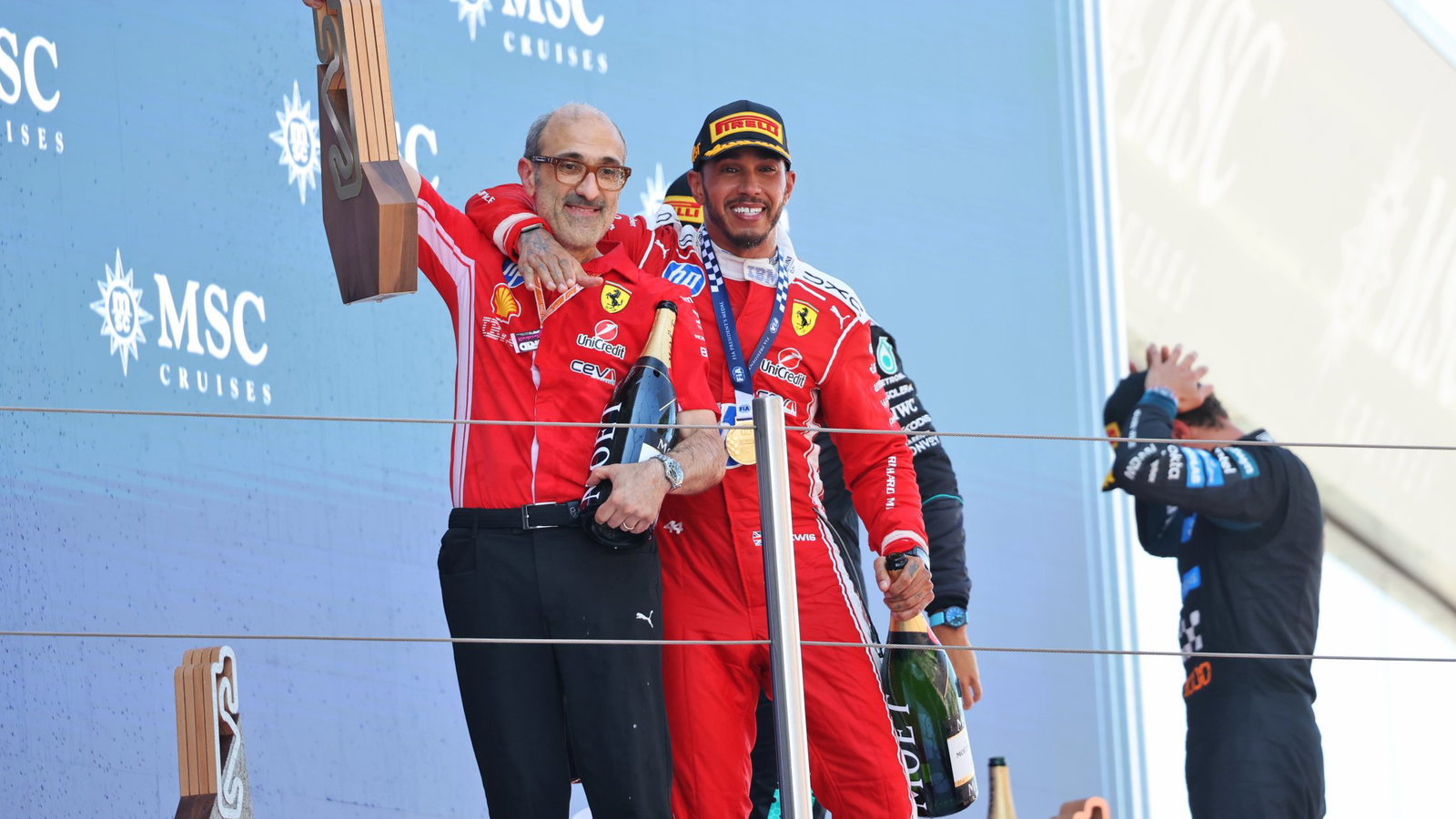 Santi and Hamilton celebrate their first win together
