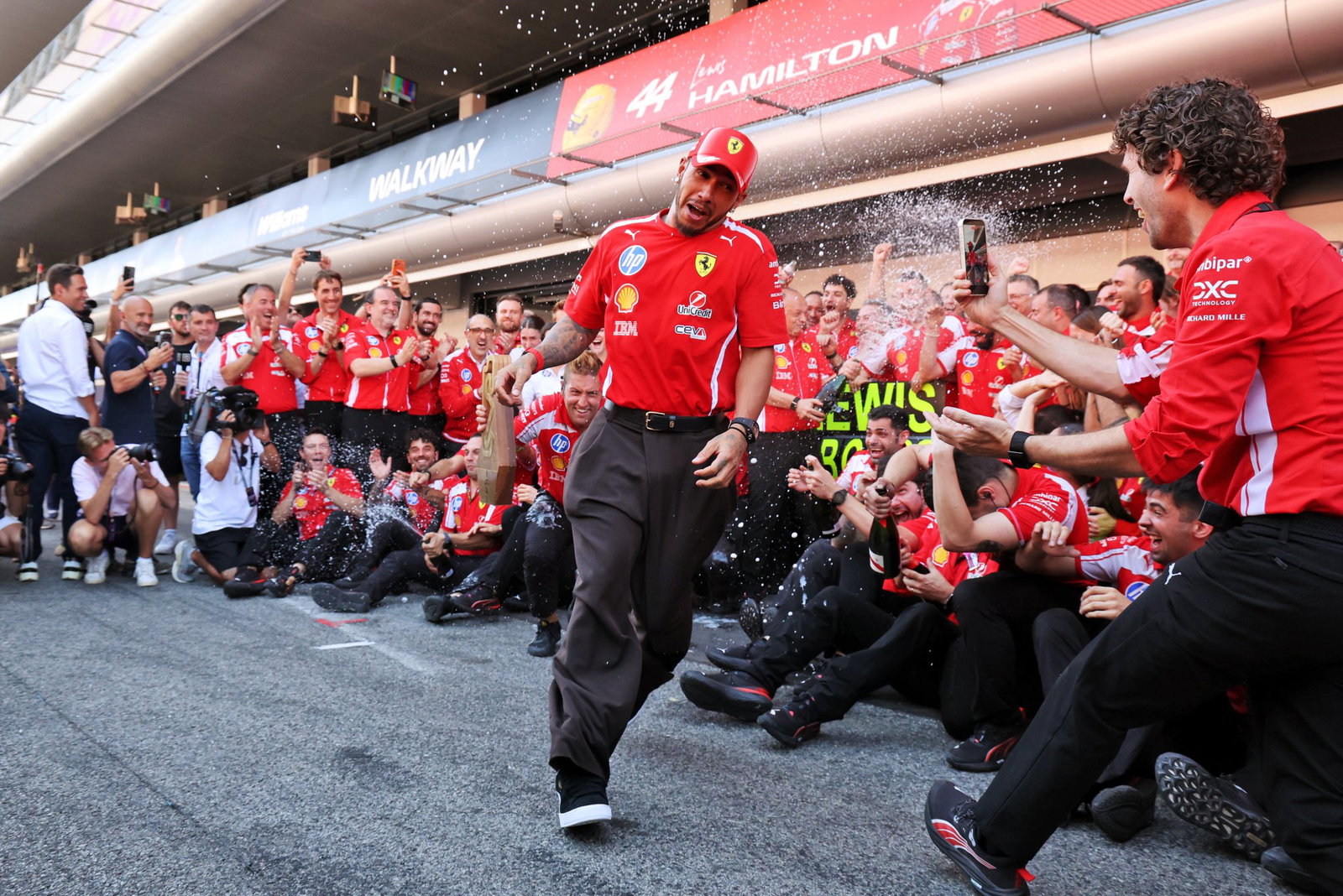 Ferrari celebrate Hamilton's first win in red
