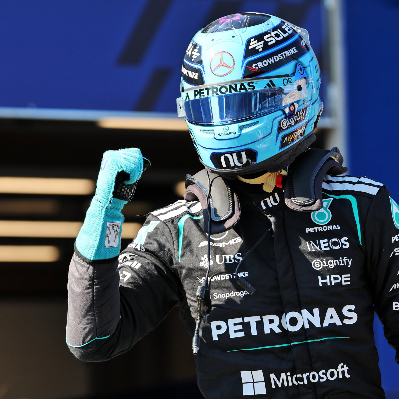 Russell celebrates his Austrian GP pole
