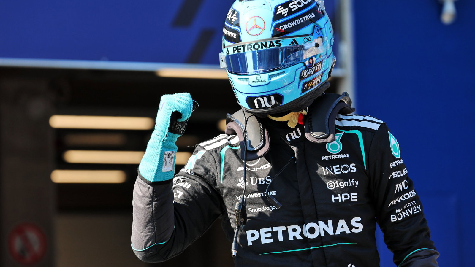 Russell celebrates his Austrian GP pole