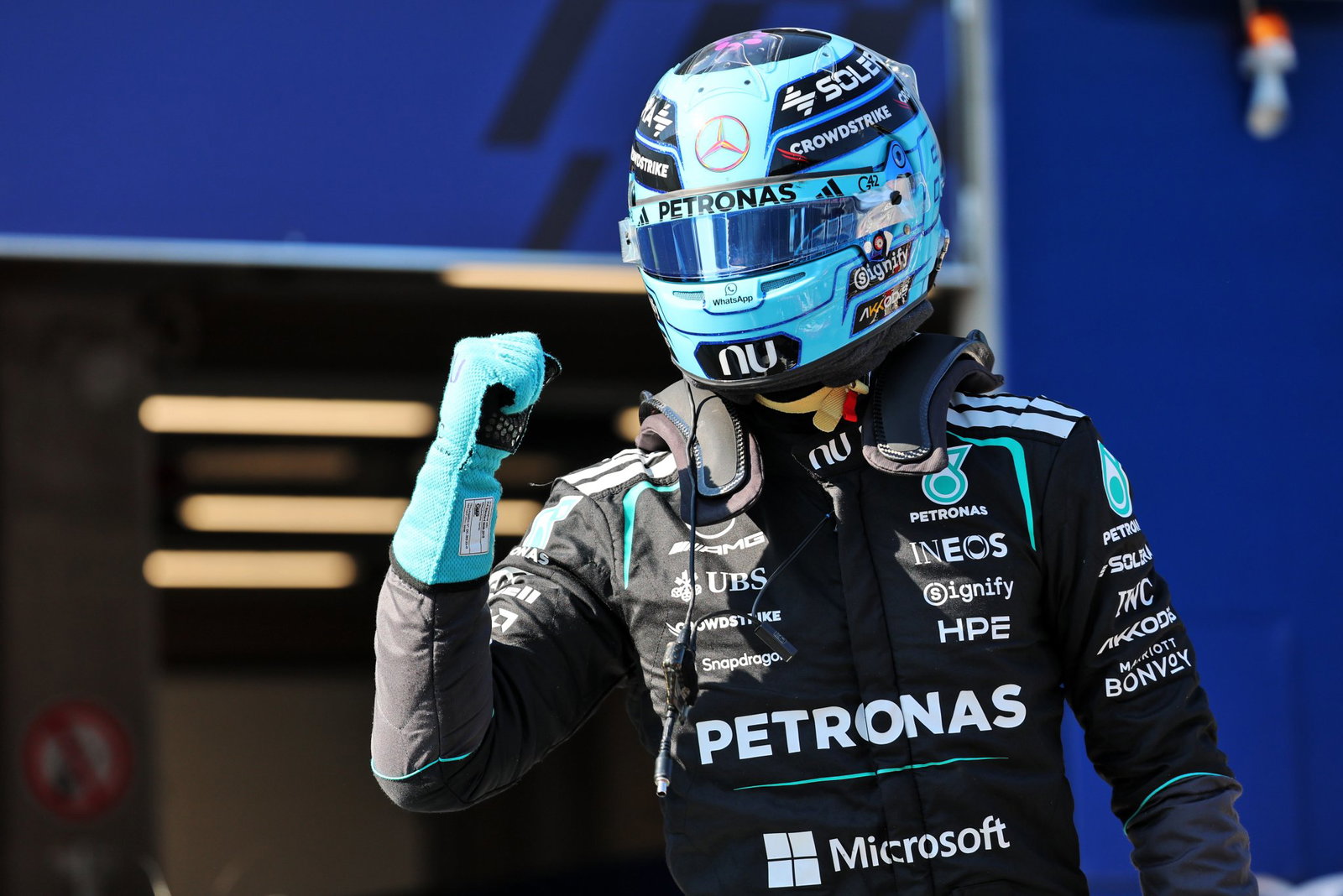 Russell celebrates his Austrian GP pole