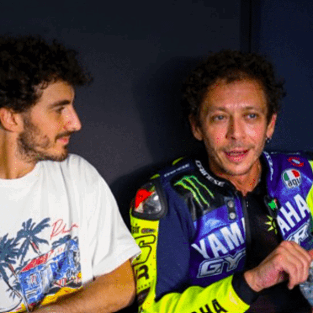 Francesco Bagnaia, Valentino Rossi in Misano pit box. Credit: Instagram/VR46 Riders Academy.