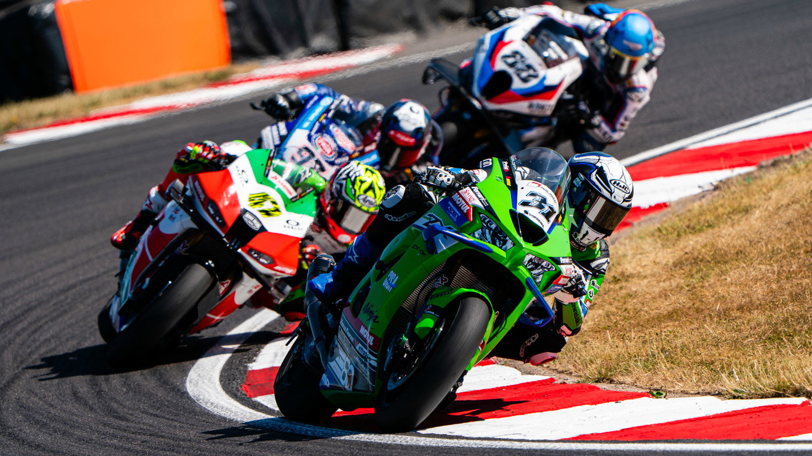 Garrett Gerloff leads Axel Bassani, 2026 UK WorldSBK. Credit: Tony Goldsmith.