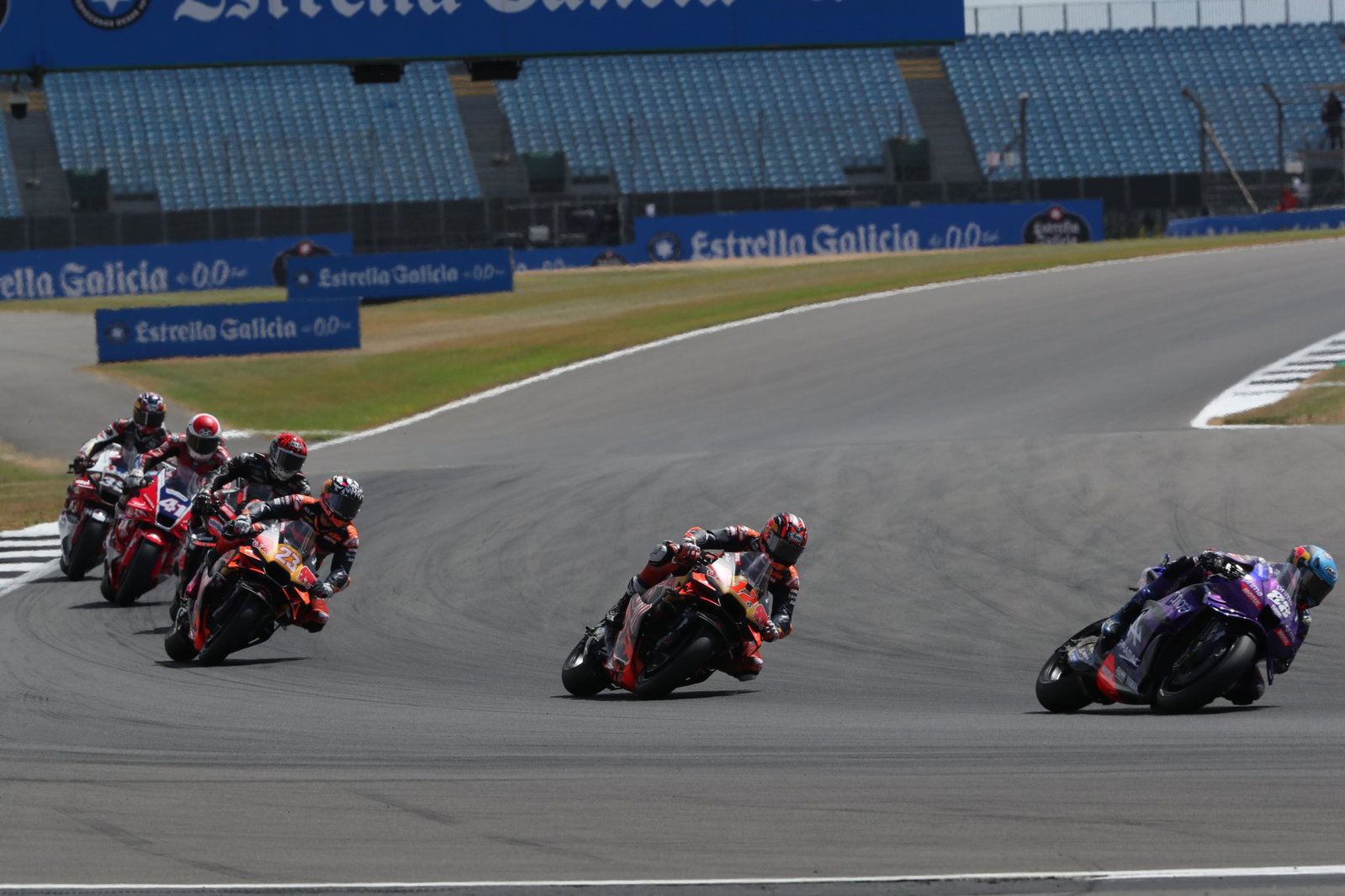 Miguel Oliveira leads Maverick Vinales, Enes Bastianini, 2025 MotoGP British Grand Prix. Credit: Gold and Goose.