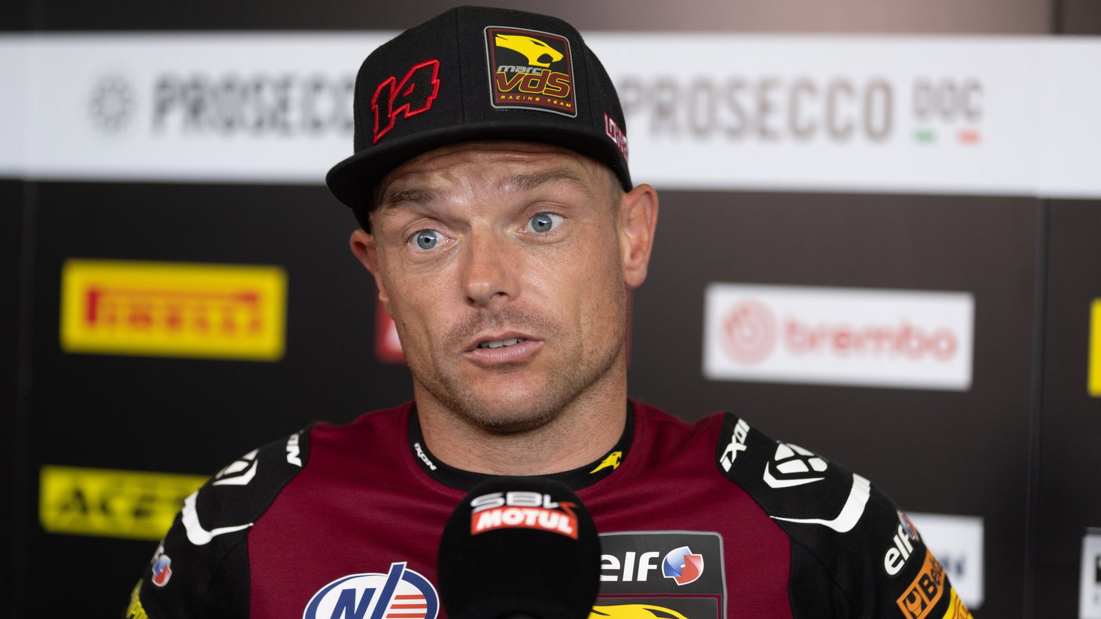 Sam Lowes speaks to the media, 2026 UK WorldSBK. Credit: Gold and Goose.