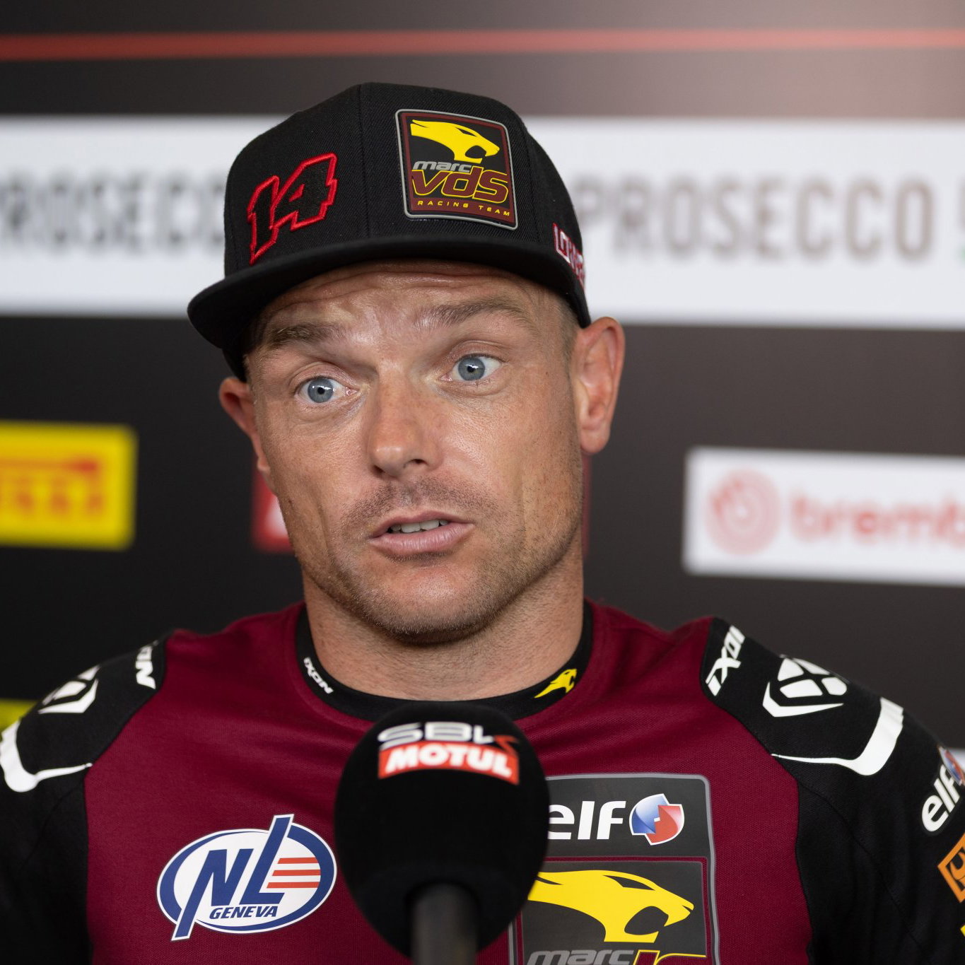 Sam Lowes speaks to the media, 2026 UK WorldSBK. Credit: Gold and Goose.
