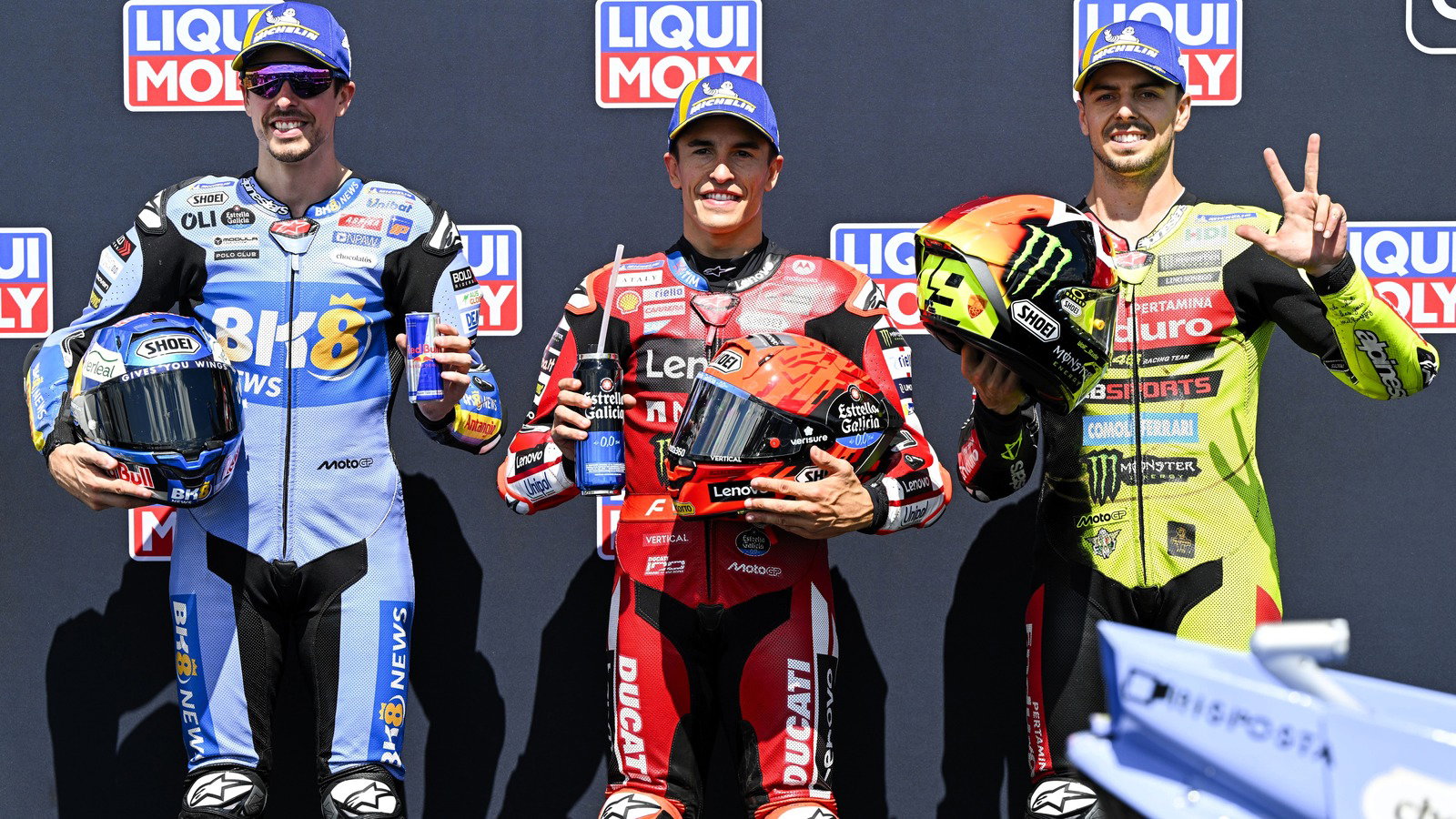 Marc Marquez, Alex Marquez, Fabio di Giannantonio, qualifying, 2026 Sachsenring MotoGP.