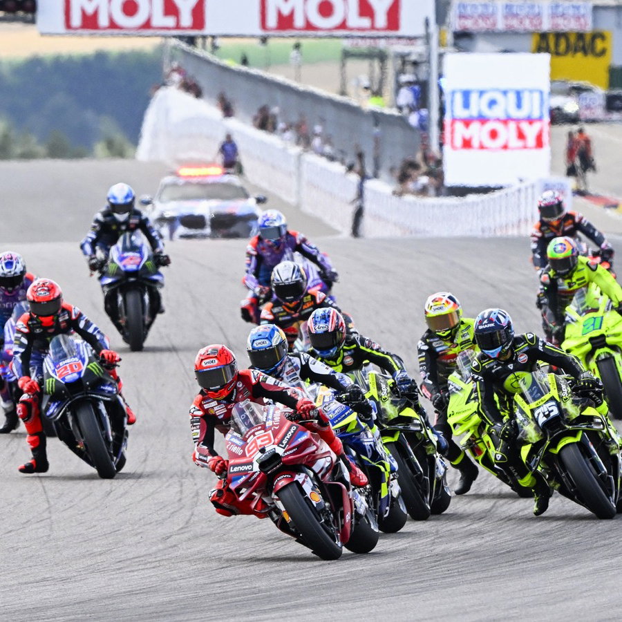 Marc Marquez leads, 2026 Sachsenring MotoGP. 