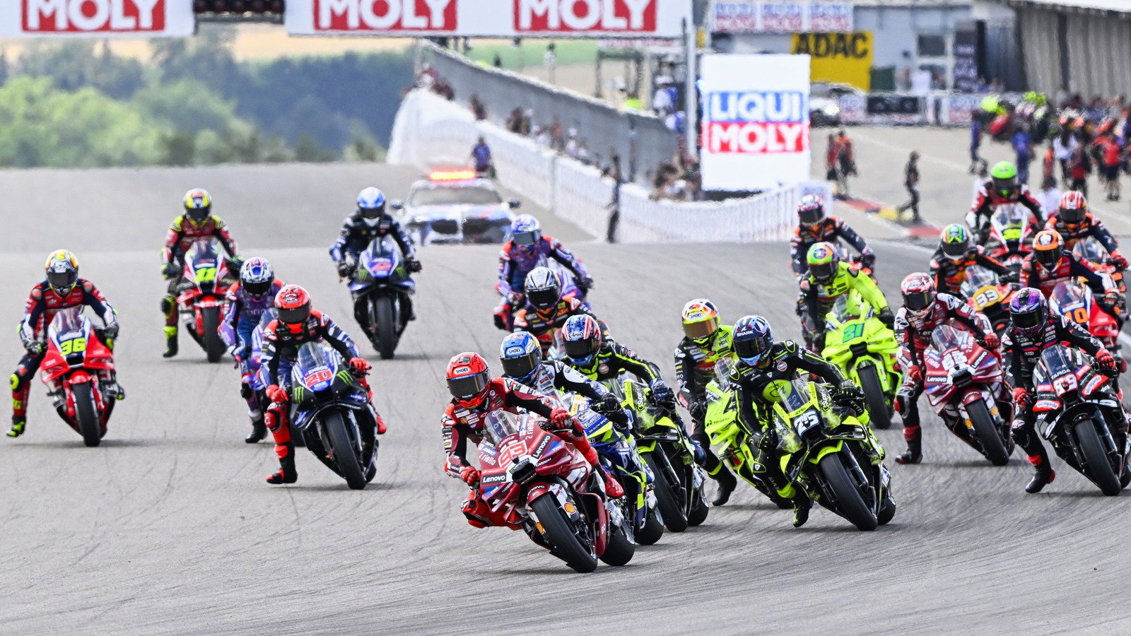 Marc Marquez leads, 2026 Sachsenring MotoGP. 