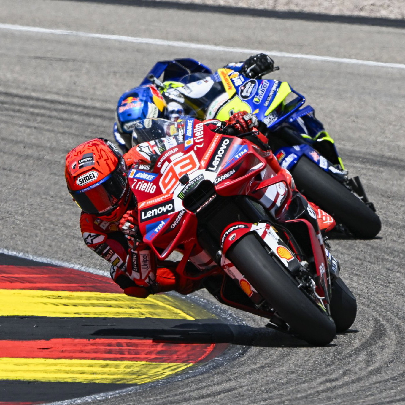 Marc Marquez leads Alex Marquez, 2026 MotoGP German Grand Prix. Credit: Gold and Goose.