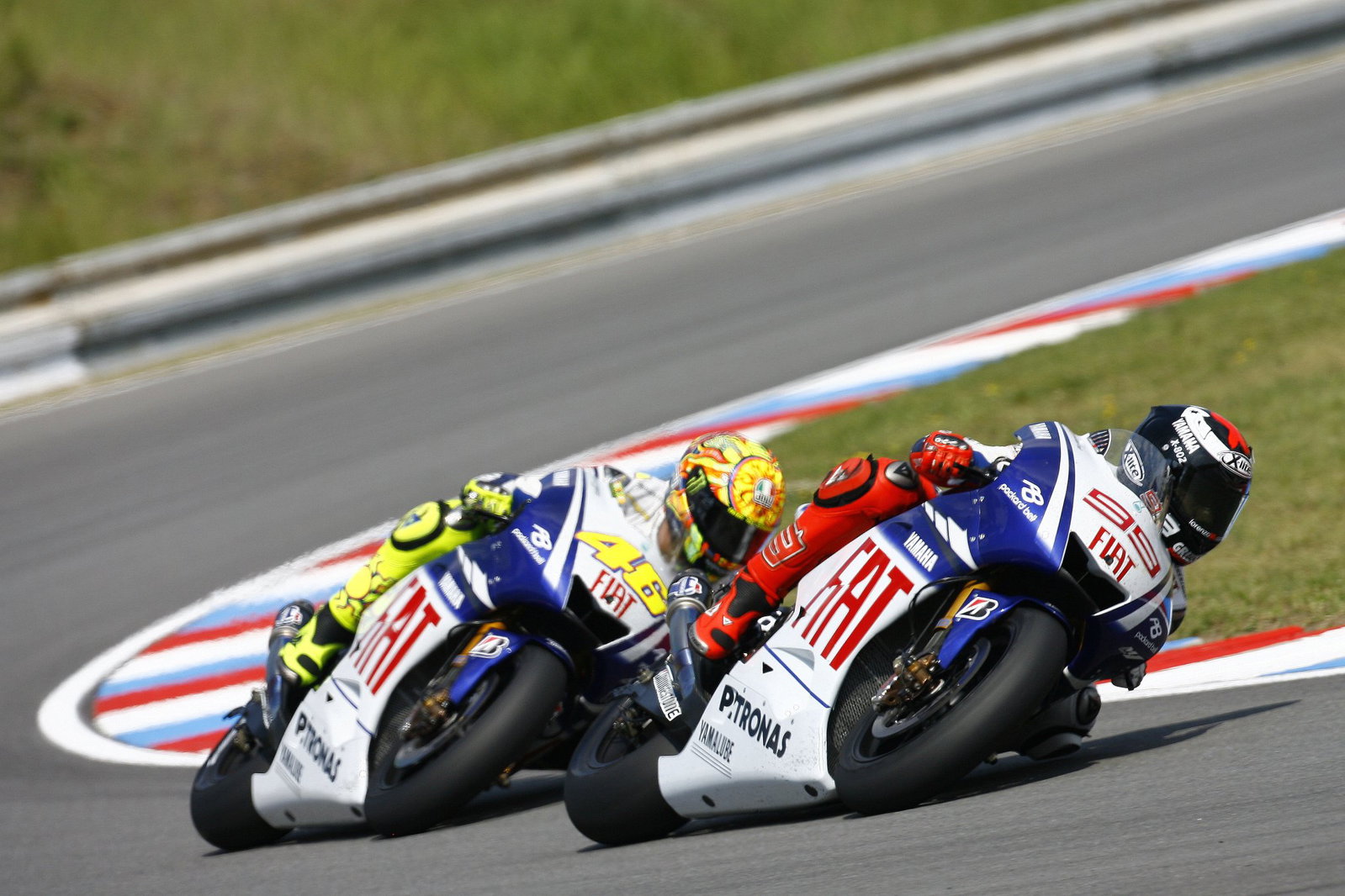 Jorge Lorenzo leads Valentino Rossi, 2009 MotoGP Czech Grand Prix. Credit: Gold and Goose.