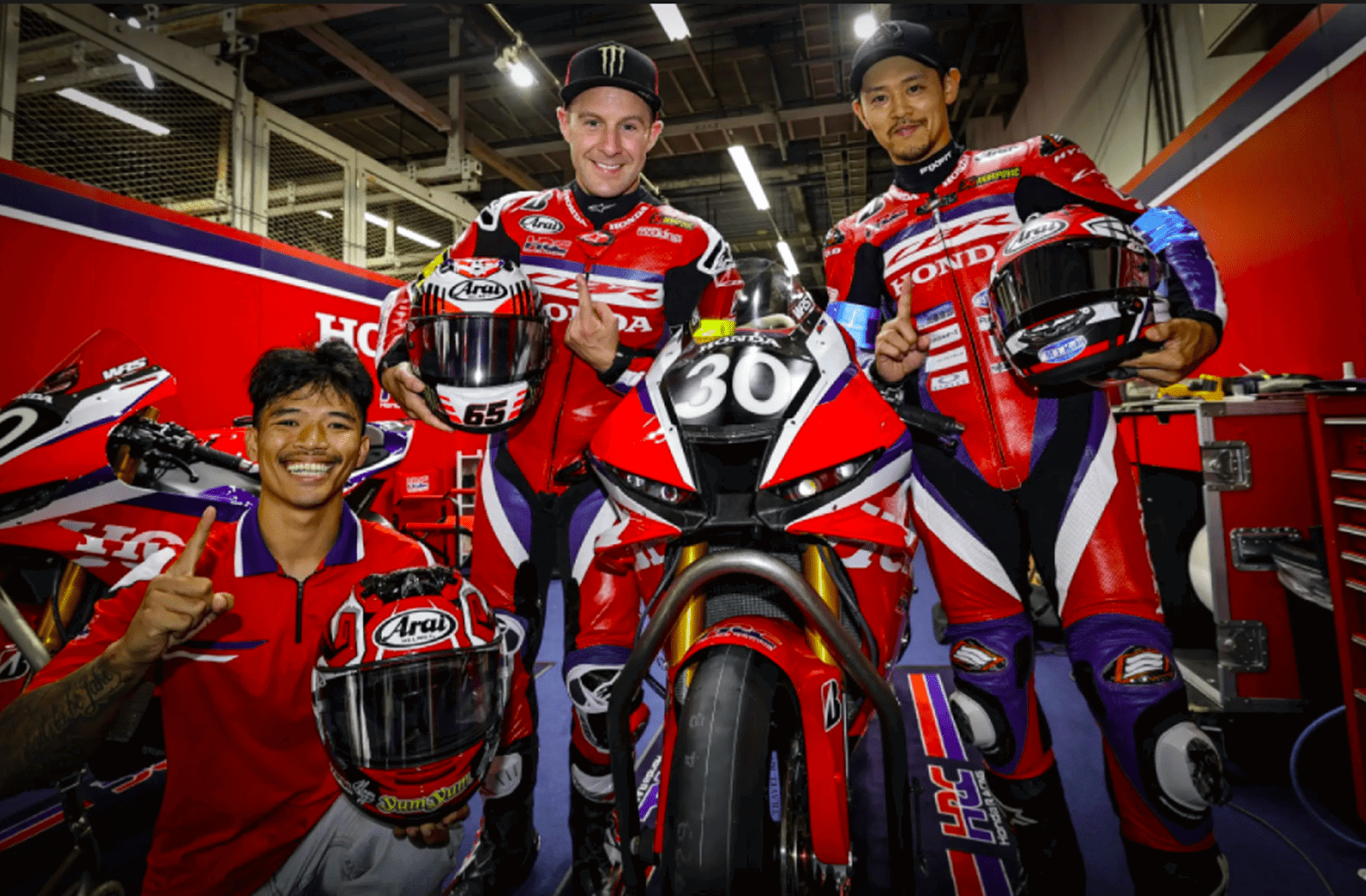 Somkiat Chantra, Jonathan Rea, Takumi Takahashi take 2026 Suzuka 8H pole with Honda. Credit: Honda Racing Corporation.