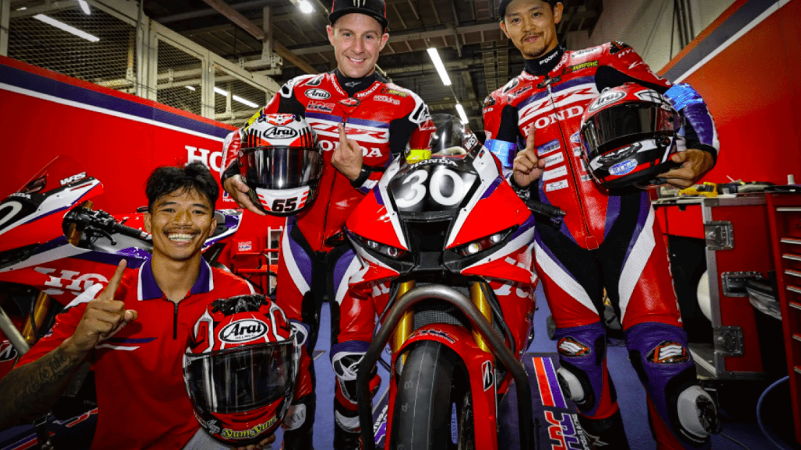 Somkiat Chantra, Jonathan Rea, Takumi Takahashi take 2026 Suzuka 8H pole with Honda. Credit: Honda Racing Corporation.