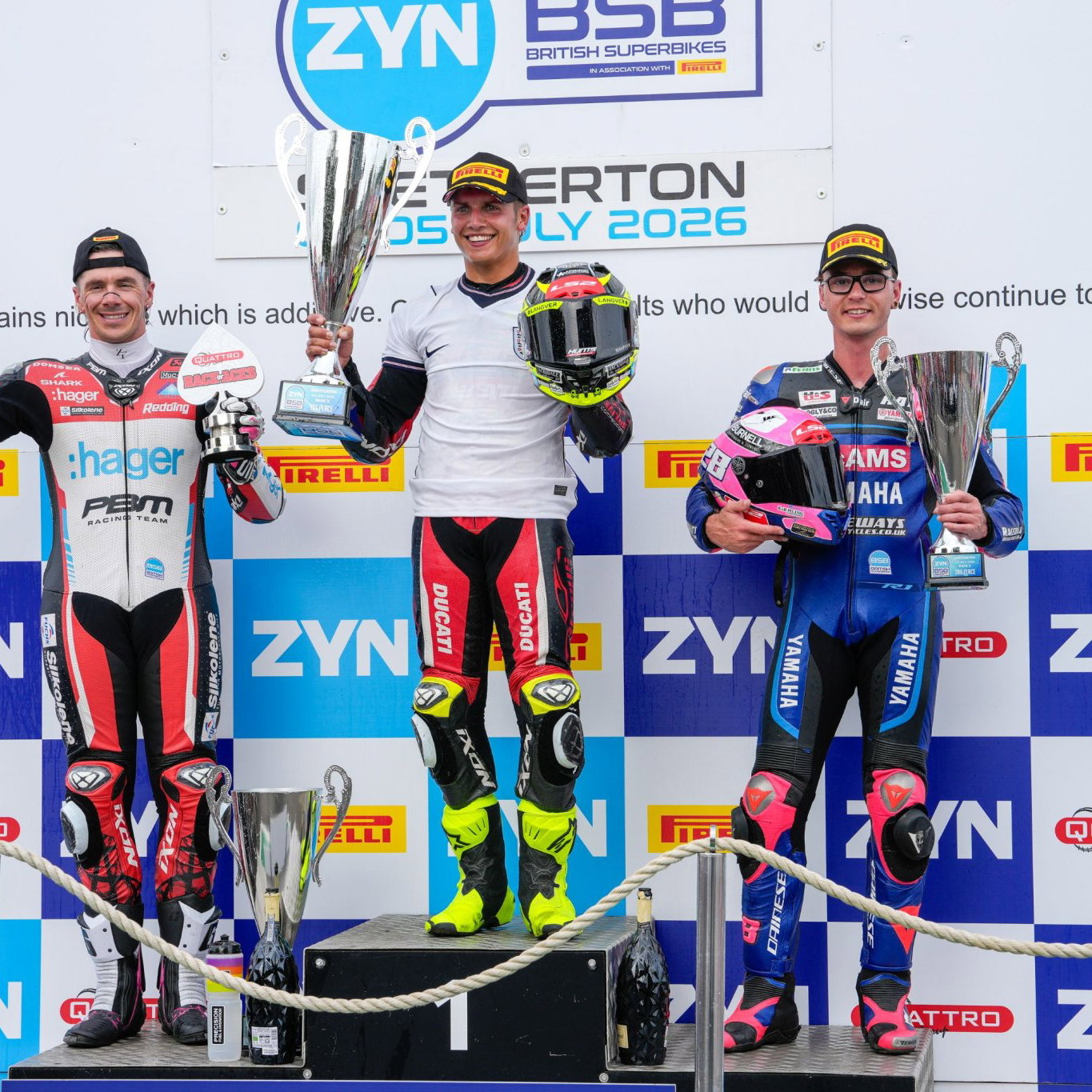 Kyle Ryde, Bradley Ray, Scott Redding, BSB, 2026, Snetterton, race three podium